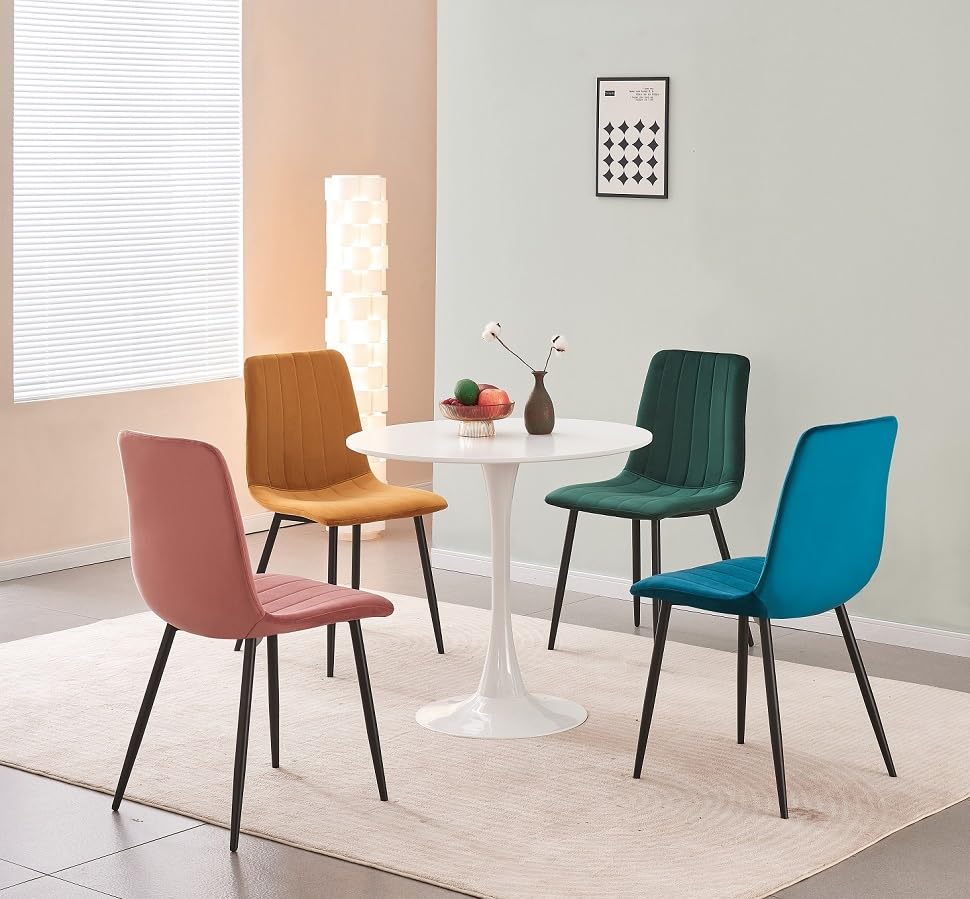 MOF Home Modern Velvet Dining Chairs, Set of 4, Velvet Tufted Upholstered Kitchen Chairs with Metal Legs, Multi-Color (STRIPE PATTERN, MIX COLOUR AS IN MAIN PICTURE)
