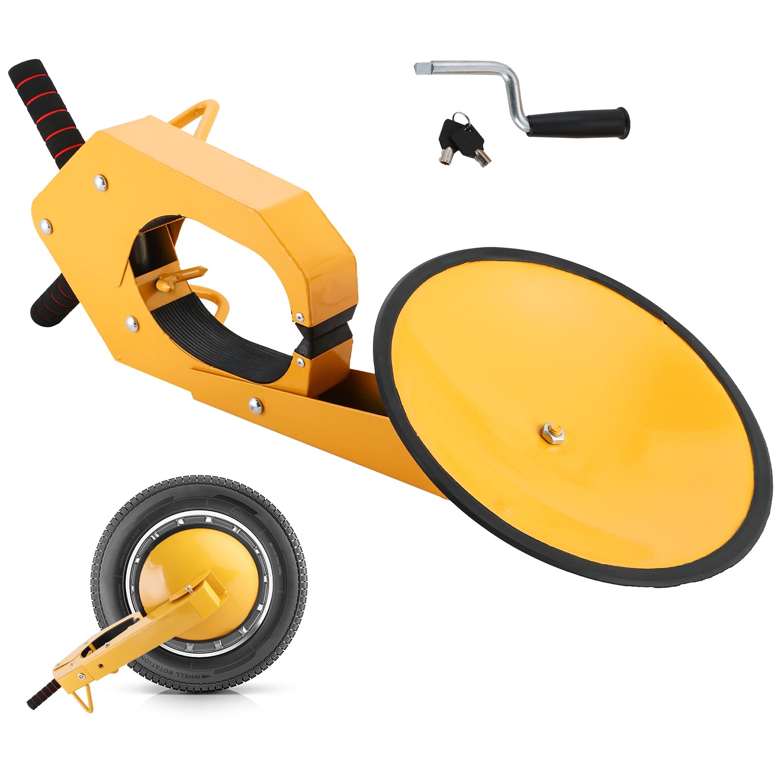 DASBET Verrou de roue antivol robuste avec clé et manivelle réglable pour voiture, camion, camping-car, VTT (73 cm x 34 cm, 1 pièce)