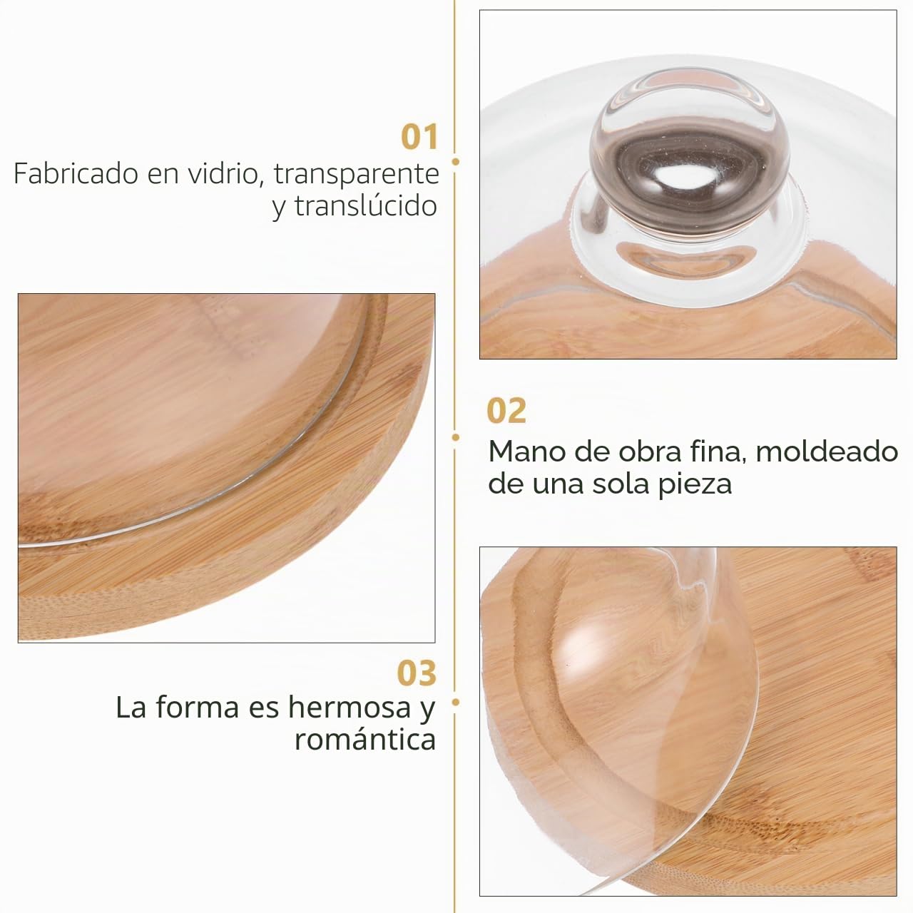 DOITOOL 1 Juego de cúpula de Vidrio con Base de Madera Mini Soporte para Tartas de Vidrio cúpula Cloche Cubierta de Transparente para Postre Queso, Dulces y Plantas suculentas