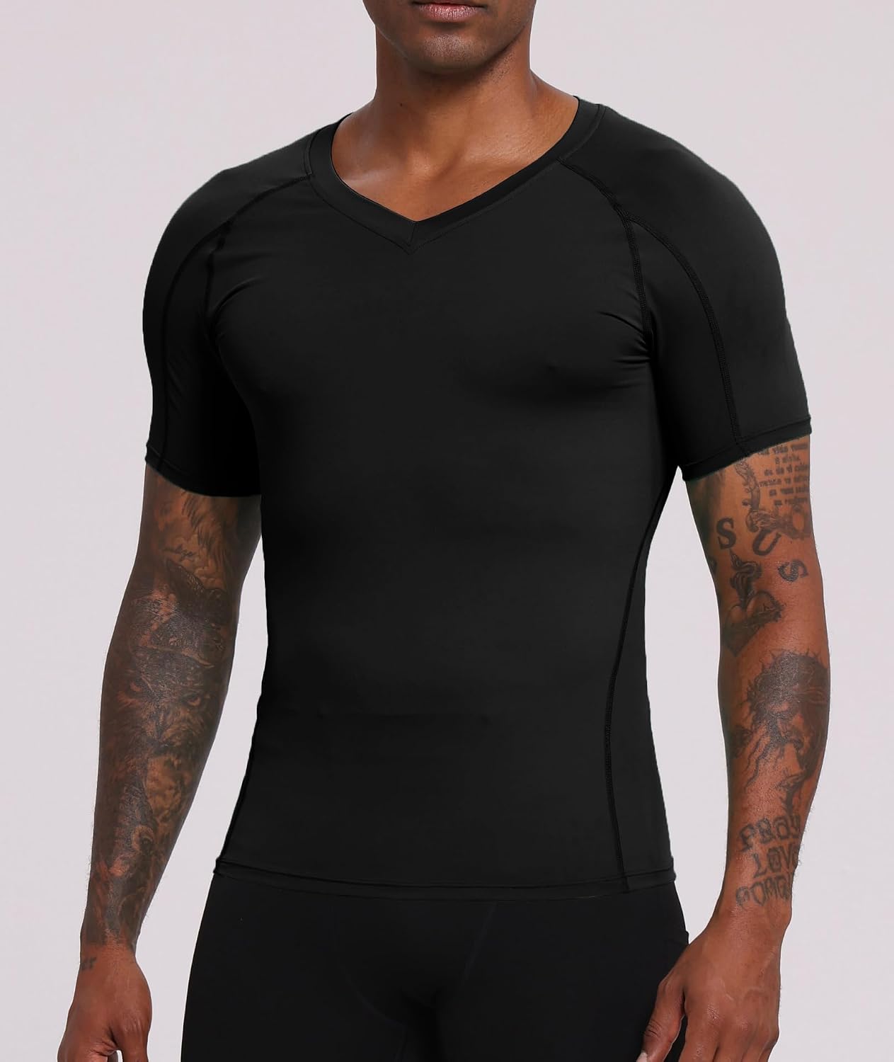 Compression Shirt Men V Neck Short Sleeve Workout Shirts Athletic Gym Undershirts Active Sports Base Layer Running Tops