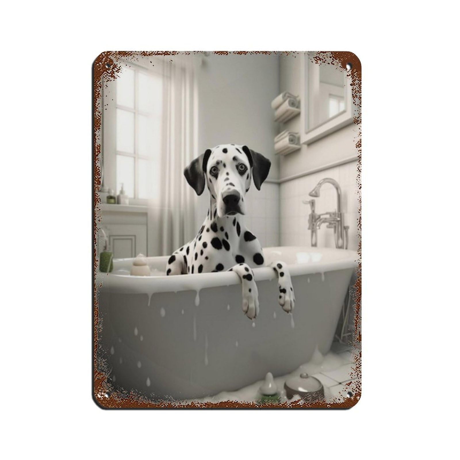 Cute Dalmatian in Tub Bathroom Art Poster Retro Poster Metal Tin Sign Chic Art Retro Iron Painting Bar People Cave Cafe Family Garage Poster Wall Decoration 12x16inch(30x40cm)