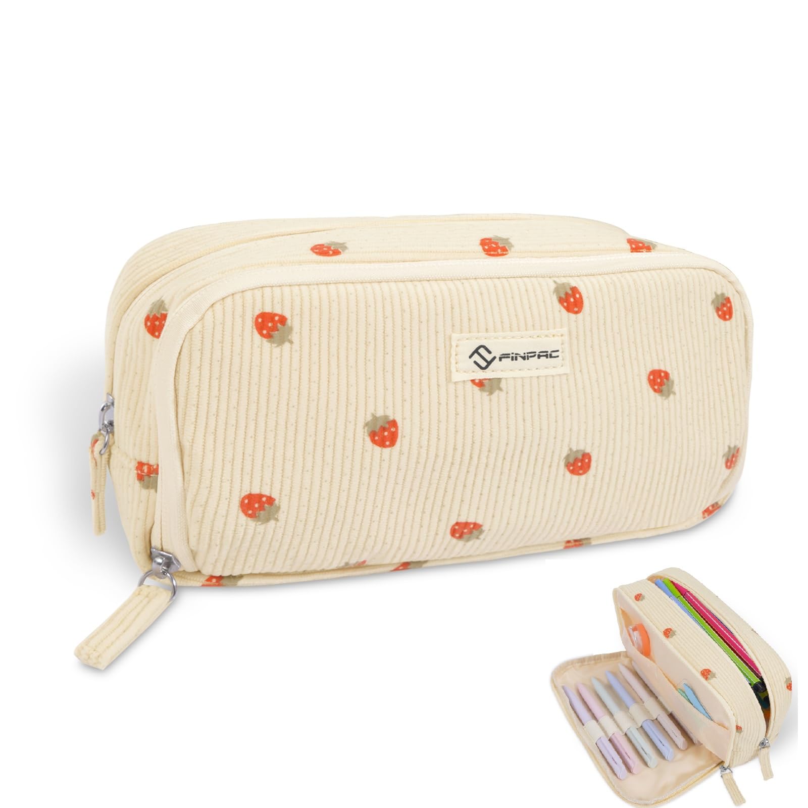 FINPAC Pencil Case Corduroy Triangle Makeup Bag Kawaii Pen Bag Pouch Holder