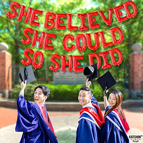 Image of Red She Believed She Could So She Did Balloons - 16 Inch | Congrats Balloon for Congratulations Decorations | Graduation Balloon for Graduation Decorations 2026, Congrats Grad Decorations, KatchOn