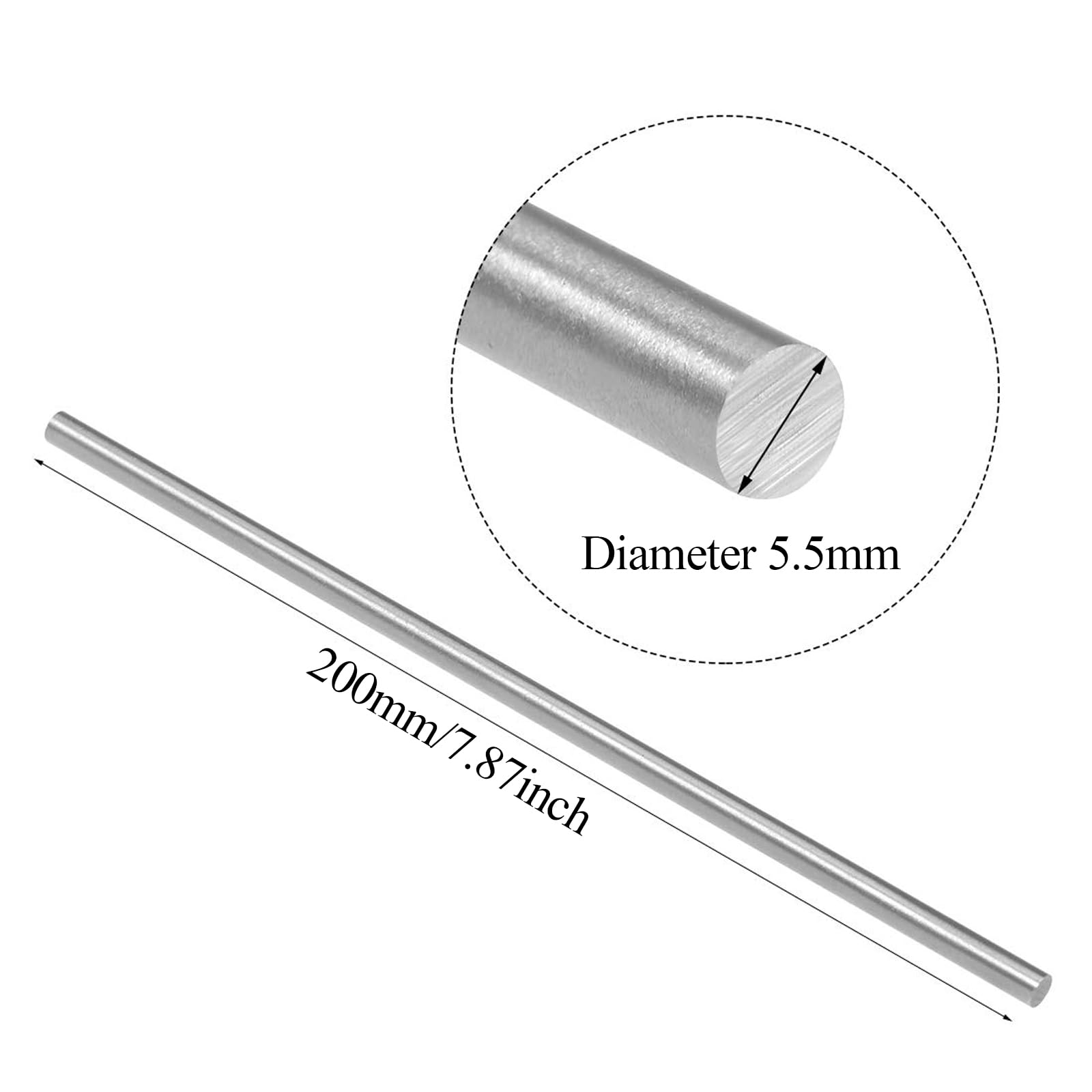 PHasz 3 Pieces 304 Stainless Steel Rods Diameter 5.5-8Mm Length 200Mm, Stainless Steel Model Straight Metal Round Shaft Rods,Diameter 5.5mm