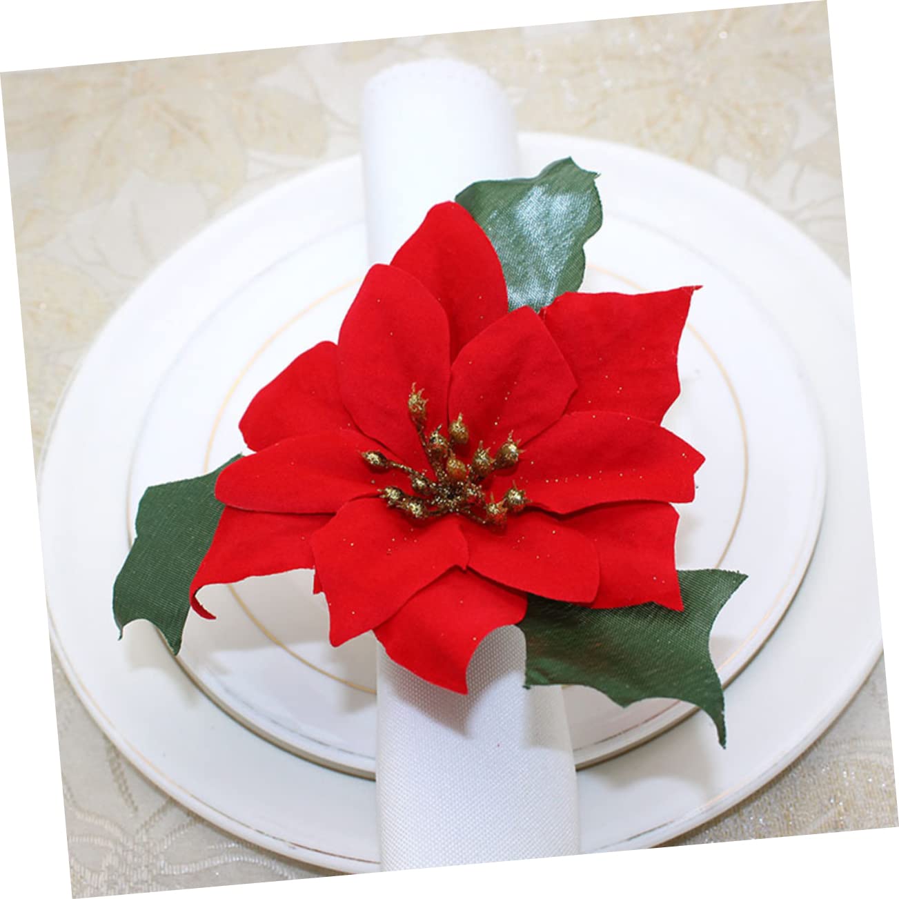 Cabilock 16 Pièces Ronds De Serviette Safran Porte-Serviette Fleuri Décor Floral Ornements De Fleurs Boucle De Serviette De Noël Boucles De Serviette Porte-Serviettes Fleur De Soie Rouge