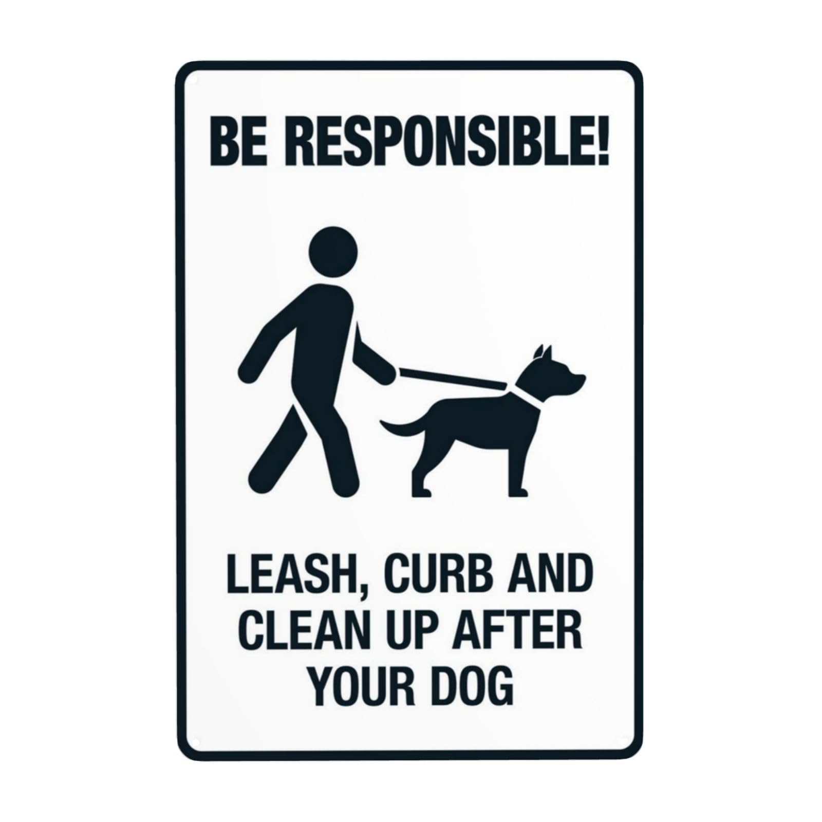 Leash, Curb and Clean Up After Your Dog Vintage Metal Safety Warning Sign 12x8 Inch