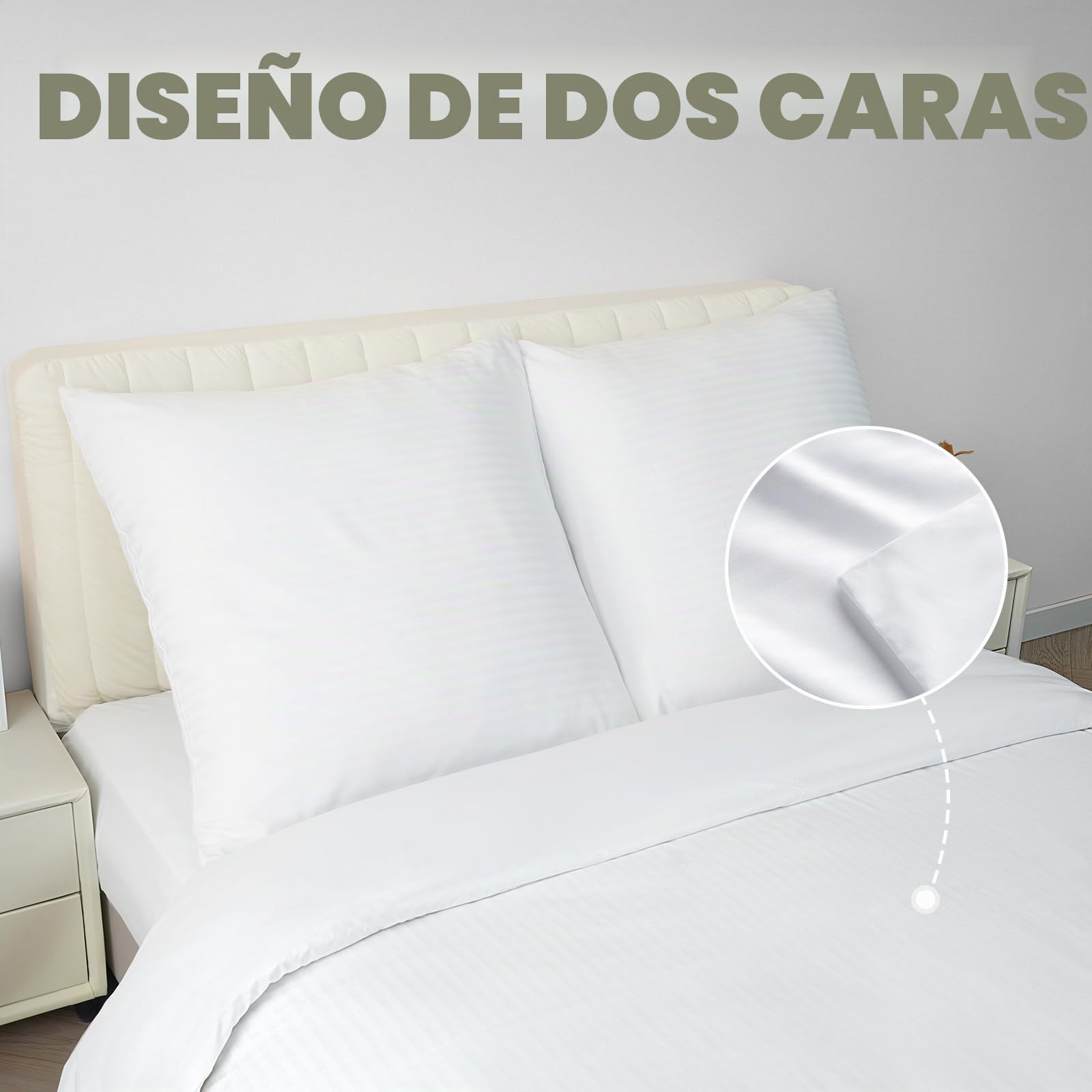 Good Nite Funda Nordica Cama 240x220cm y de Almohada 80x80cm Juego de Cama Casal Funda Nórdica de Rayas Microfibra Funda Nórdica con Cremallera(Blanco,240x220cm+80x80cm*2)