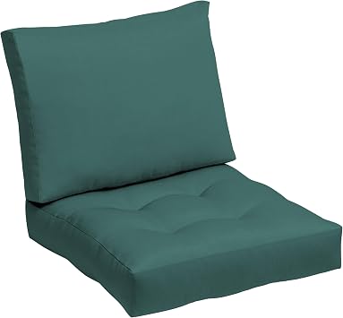 Arden Outdoor Plush Modern Tufted Blowfill Deep Seat Set, 24 x 24, Water Repellent, Fade Resistant, Deep Seat Bottom and Back Cushion for Chair and Sofa, Peacock Blue Green Texture