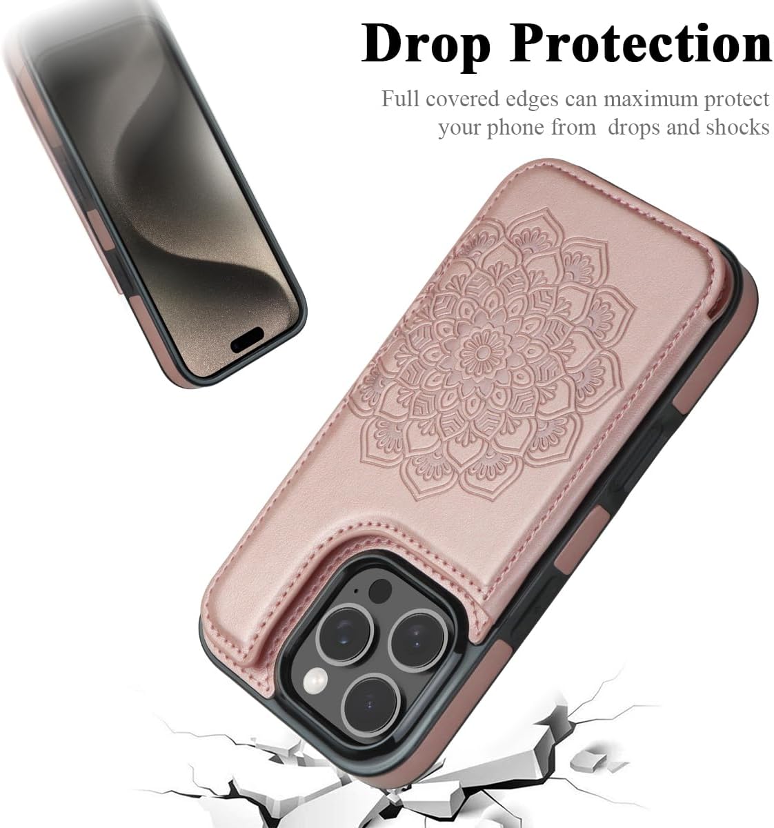 MMHUO for iPhone 16 Pro Max Case with Card Holder, Flower Magnetic Clasp Flip Case for iPhone 16 Pro Max Wallet Case for Women, Protective Case Phone Case for iPhone 16 Pro Max (6.9 Inch),Rose Gold - Image 6