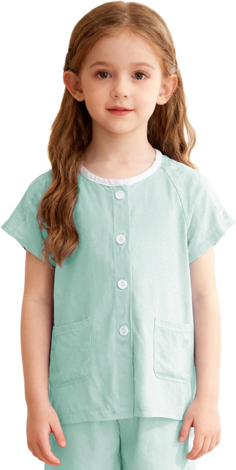 Hularka Children Girls Boys Cotton Tear Away Tops Post Surgery Shirt Full Open Fracture Clothes with Magic Stickers