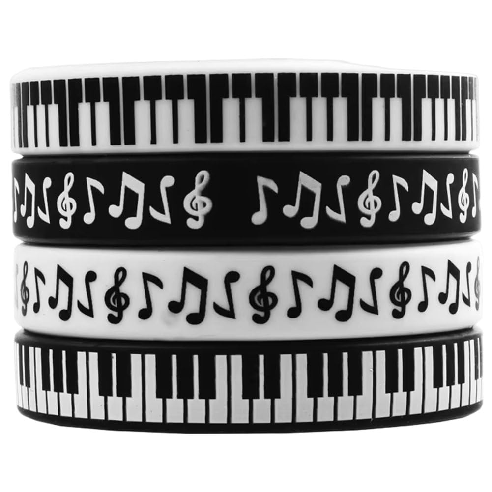 4 Pezzi Braccialetto con Stampa a Forma di Tastiera per Pianoforte, Braccialetto in Silicone alla Moda, Accessori per Feste Musicali per Musicisti, Studenti E Amanti della Musica