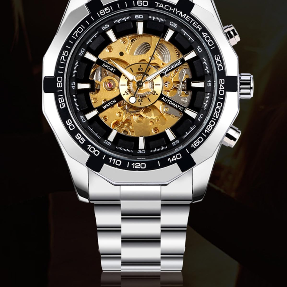 Reloj Mecánico Esqueleto Luminoso para Hombre de Negocios 1pieza