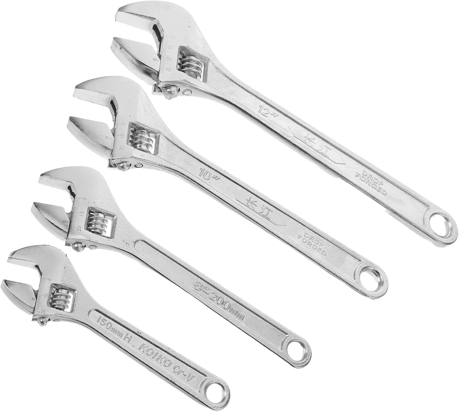 4pcs Adjustable Wrench Set Multi-functional Universal Industrial Spanners (6", 8", 10", 12") Portable Double-ended Self-tightening Wrenches for Plumbing and Household DIY