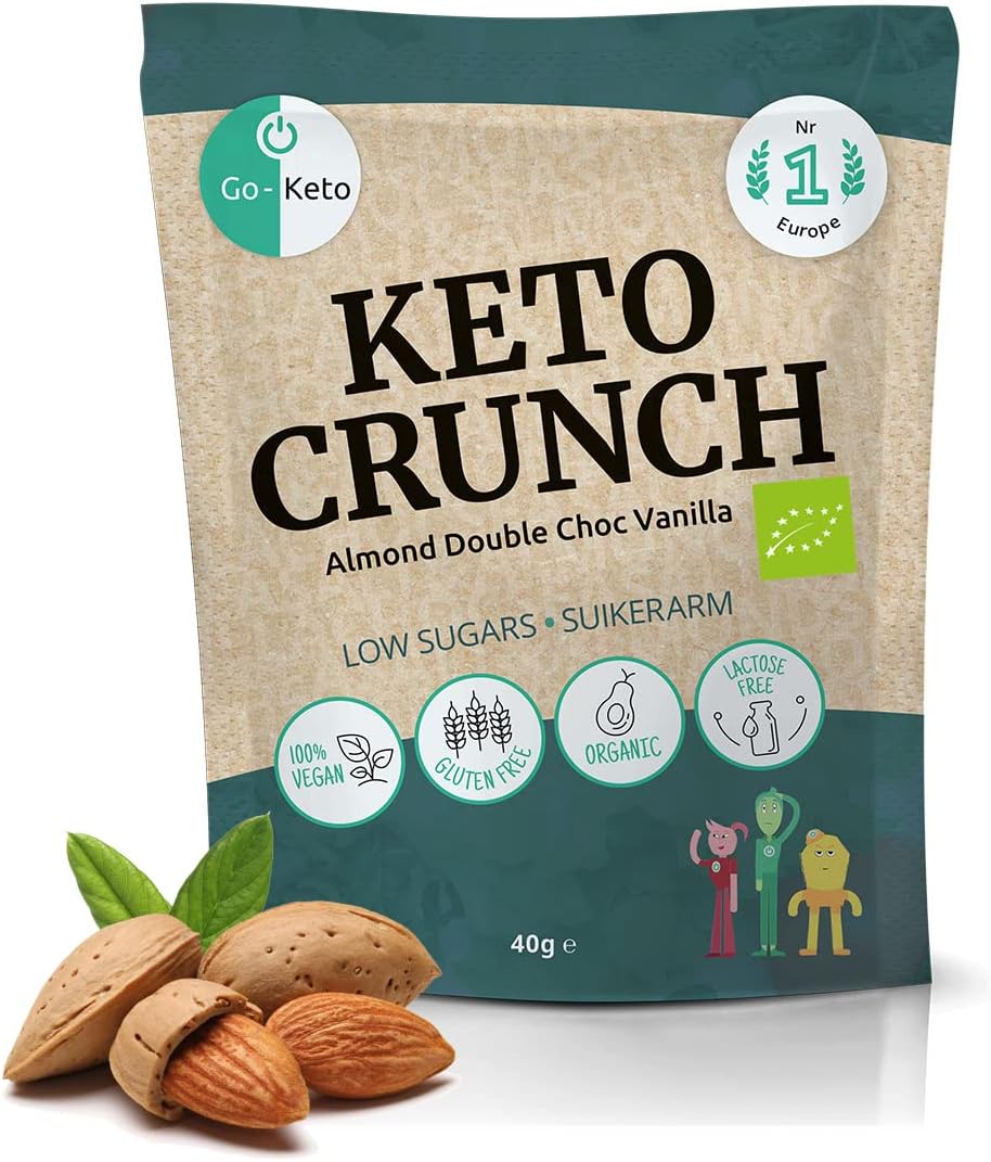 Go-Keto Crunch Almond Double Choc Vanilla (BIO) | 10 x 40g Bags | with Almonds, Pumpkin Seeds, Coconut Oil and Cacao | Keto Snack Without Sugar, Perfect for Your Keto Diet | Paleo, Vegan, Low carb
