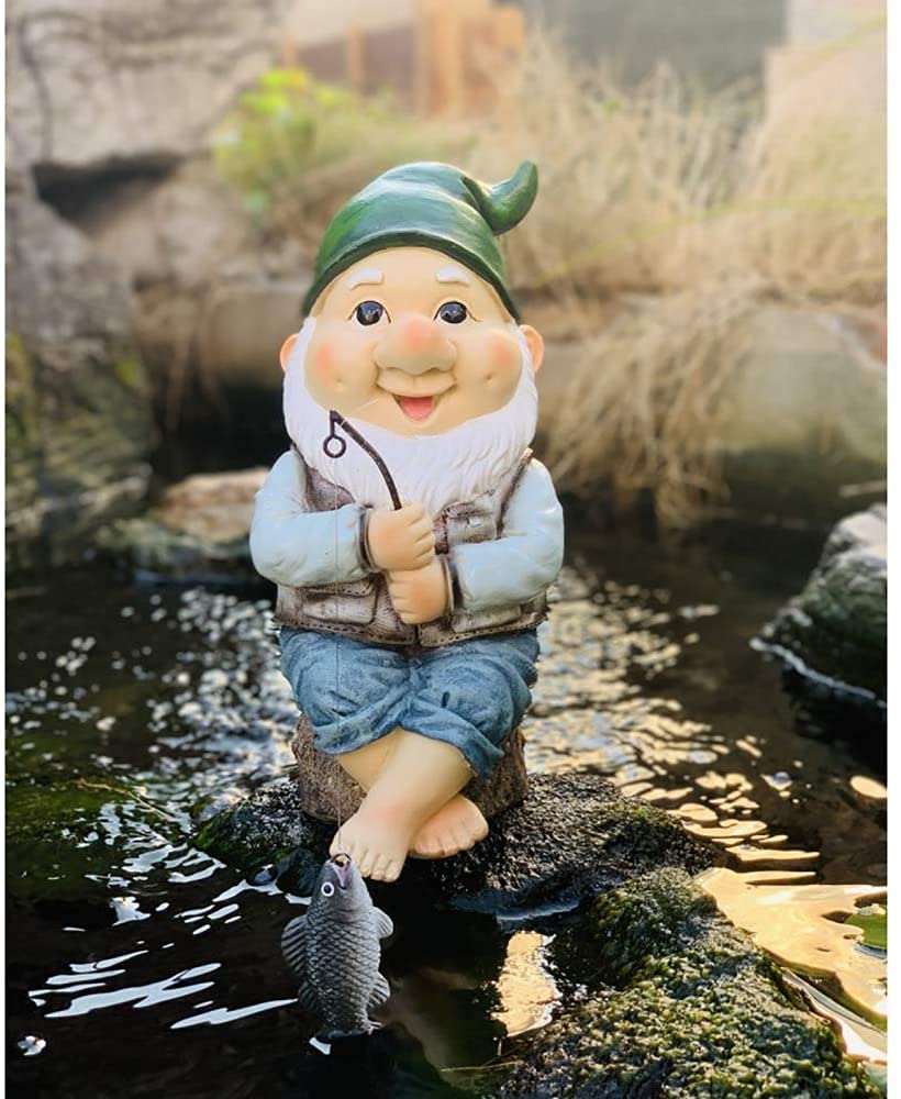 Krasnal wędkarski ogrodowa statuetka ogród na zewnątrz trawnik ozdoba dekoracja