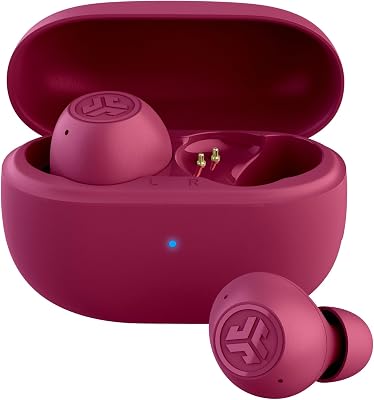 JLab Go Pop ANC Auriculares Bluetooth ANC, 24+ h de autonomía, IP55 Resistentes al Sudor, micrófono, Llamadas claras y conexión multipunto, Fucsia