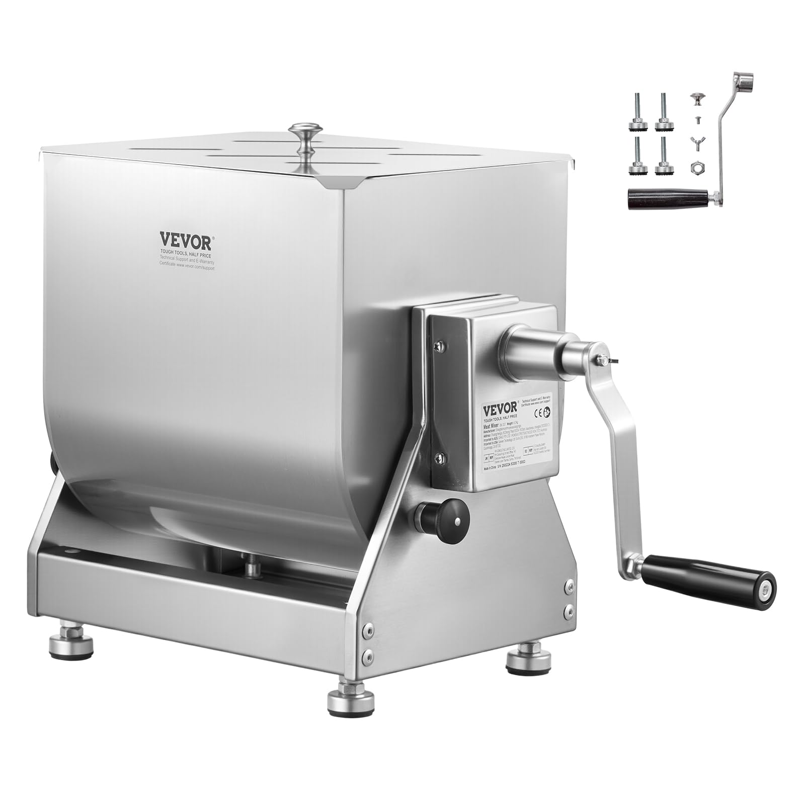 VEVOR BX-20T - Equipo de procesamiento de tanque inclinable de 30 L (mezcla máxima de 30 libras, carne de acero inoxidable, máquina de salchichas con reductor de engranajes de mango de tapa, batidora