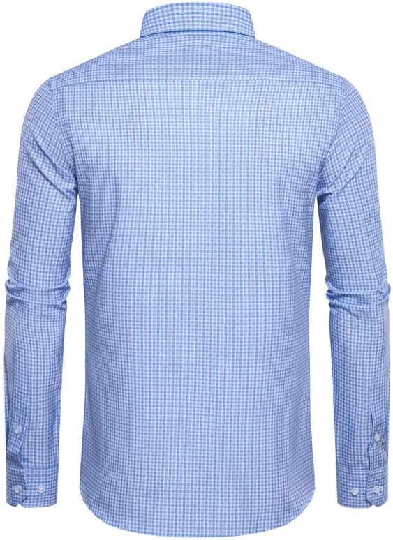 Mens Dress Shirts Stretch Long Sleeve Button Down Shirts Print Regular Fit Casual Busines Shirt - Image 3