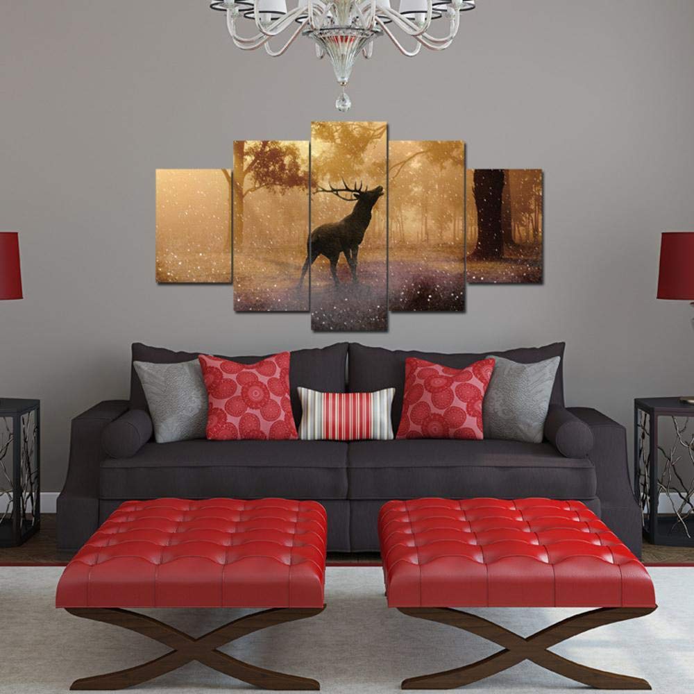Peinture wapiti moderne minimaliste en 5 panneaux de dimensions assorties