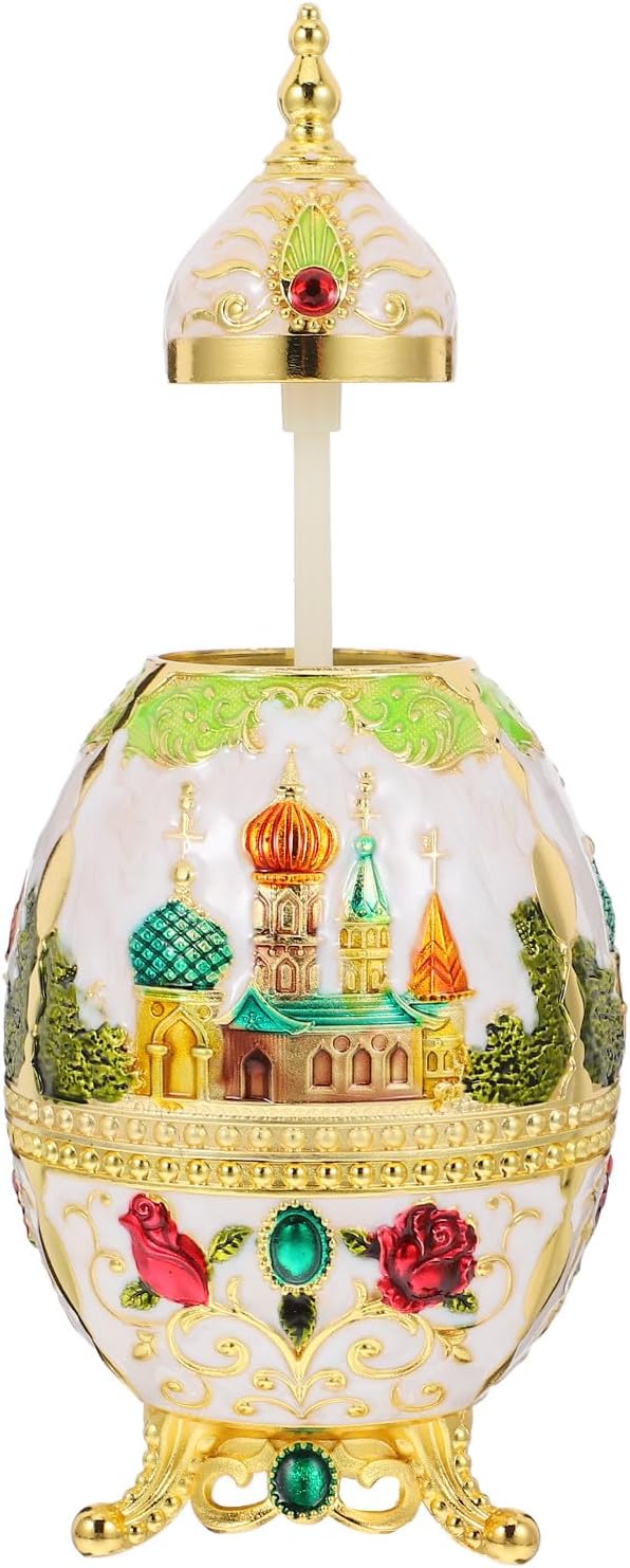 Retro Zinc Alloy Toothpick Holder with Automatic Pushbutton, White