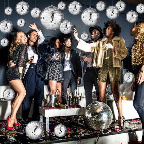 Image of MTLEE 20 Pcs Disco Balls Decorations Assorted Size Party Decor Disco Ball Ornaments Mirror Mini Large Hanging with Rope for Wedding Festival Stage Prop(8,6,4 Inch)