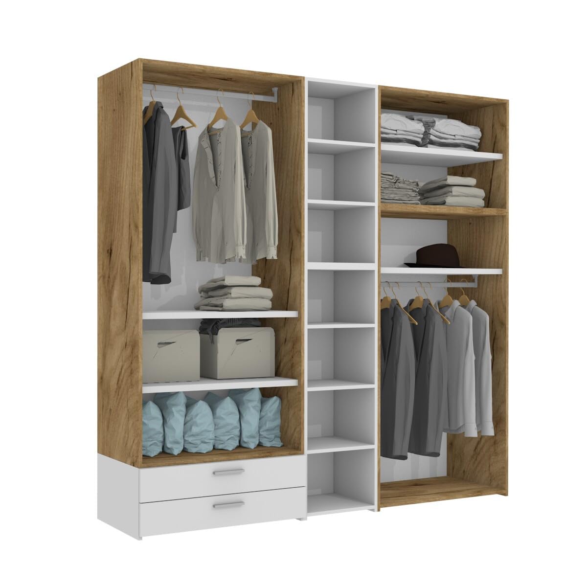Armadio con libreria incorporata e cassetti - Design Moderno e Funzionale - Quercia e Bianco