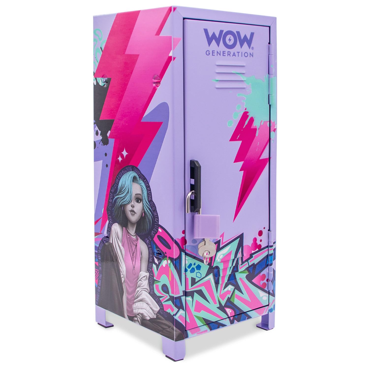 WOW GENERATION - Taquilla Metálica Infantil con Imanes y Stickers Decorativos, Organizador de Escritorio y Juguete Creativo para Niñas
