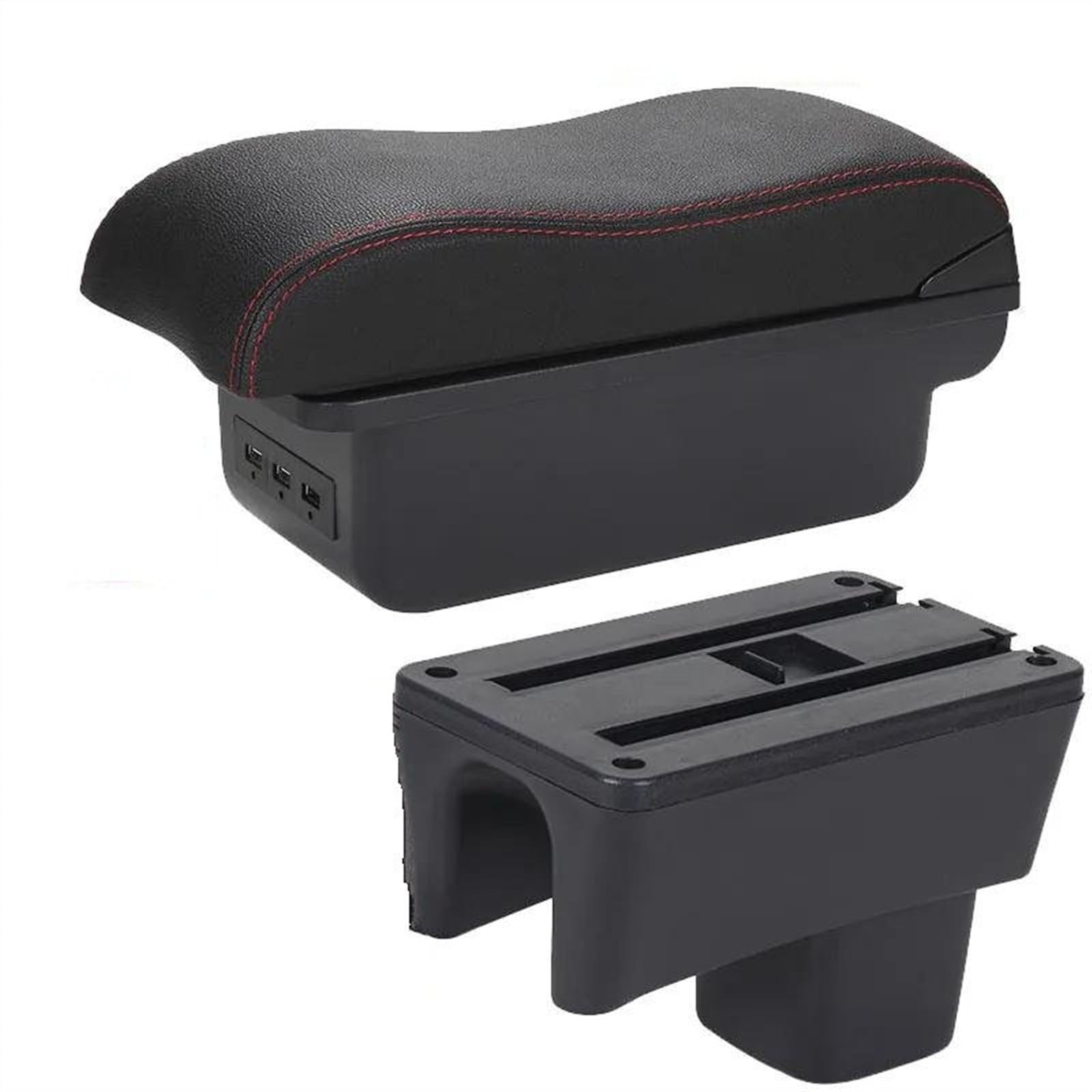 NMJLQW Storage Rack Armrest Box With Multifunctional Support PU Upholstered Car Interior Modification Accessories For Swift 2005-2023(B1 Black red 3USB)