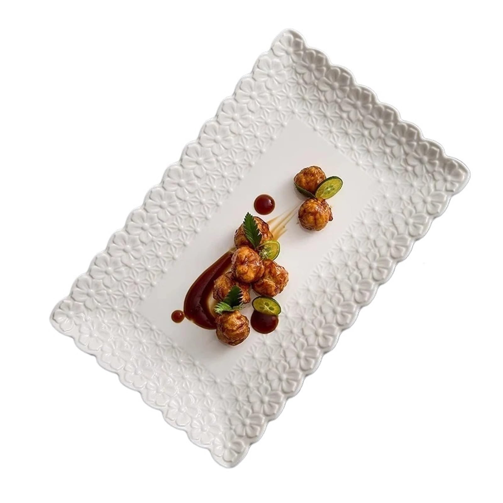 Plato rectangular for servir con flores en relieve, plato for aperitivos y postres de sushi y pescado for restaurante y vajilla especial(A 11.7inch)