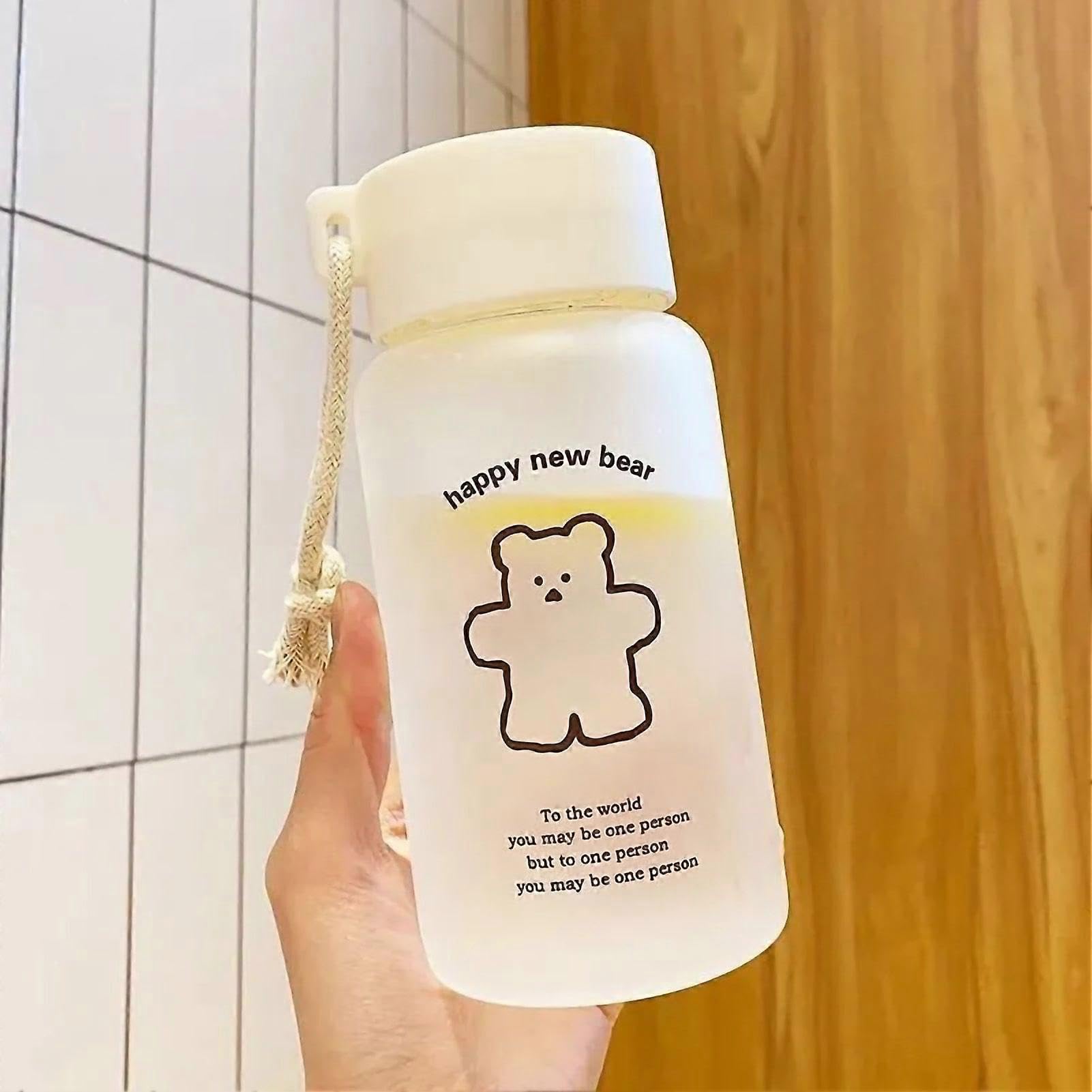 JOYHAPPST Kids Water Bottle Cute Cartoon Printing Handle Design Healthy Odorless Good Sealing Students Water Cup Black Bear