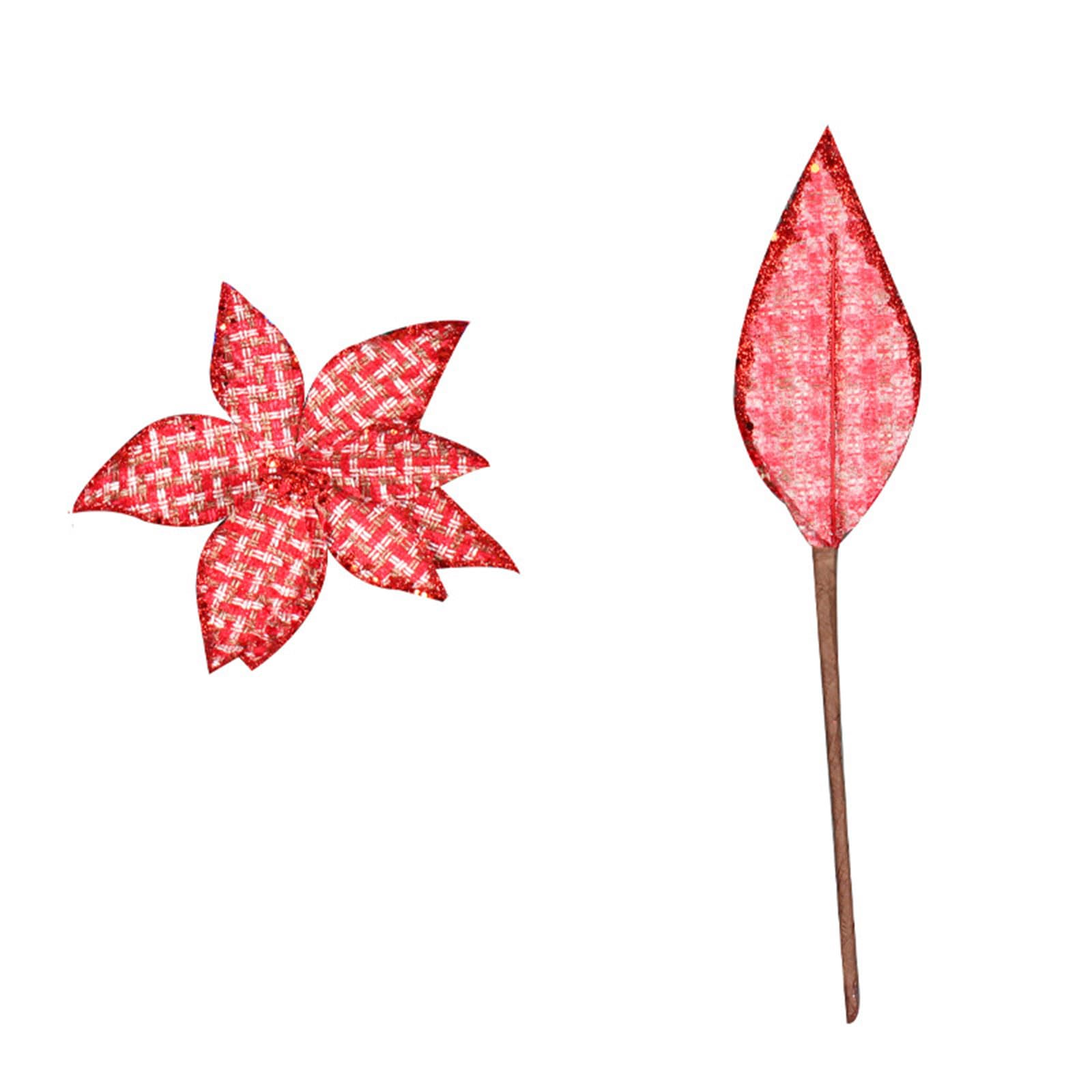 PANGBOER 6.3" Flores de Pascua de Navidad Artificial Glitter Poinsettia Adornos para árboles de Navidad Accesorios Florales Decorativos Flores Artificiales