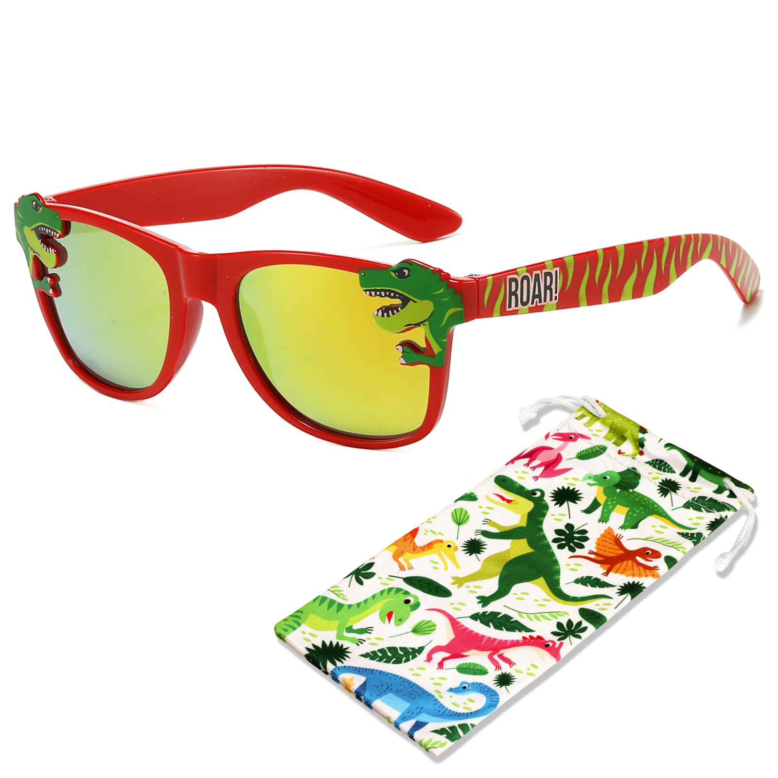 Hifot Gafas Sol Niño Niña del Dinosaurio, Protección UV Gafas de Sol Niño 3 Años a 10 Años, con Funda Blanda de Dinosaurios, para Playa Salidas Ciclismo Cumpleaños Verano Deportiva Fiestas