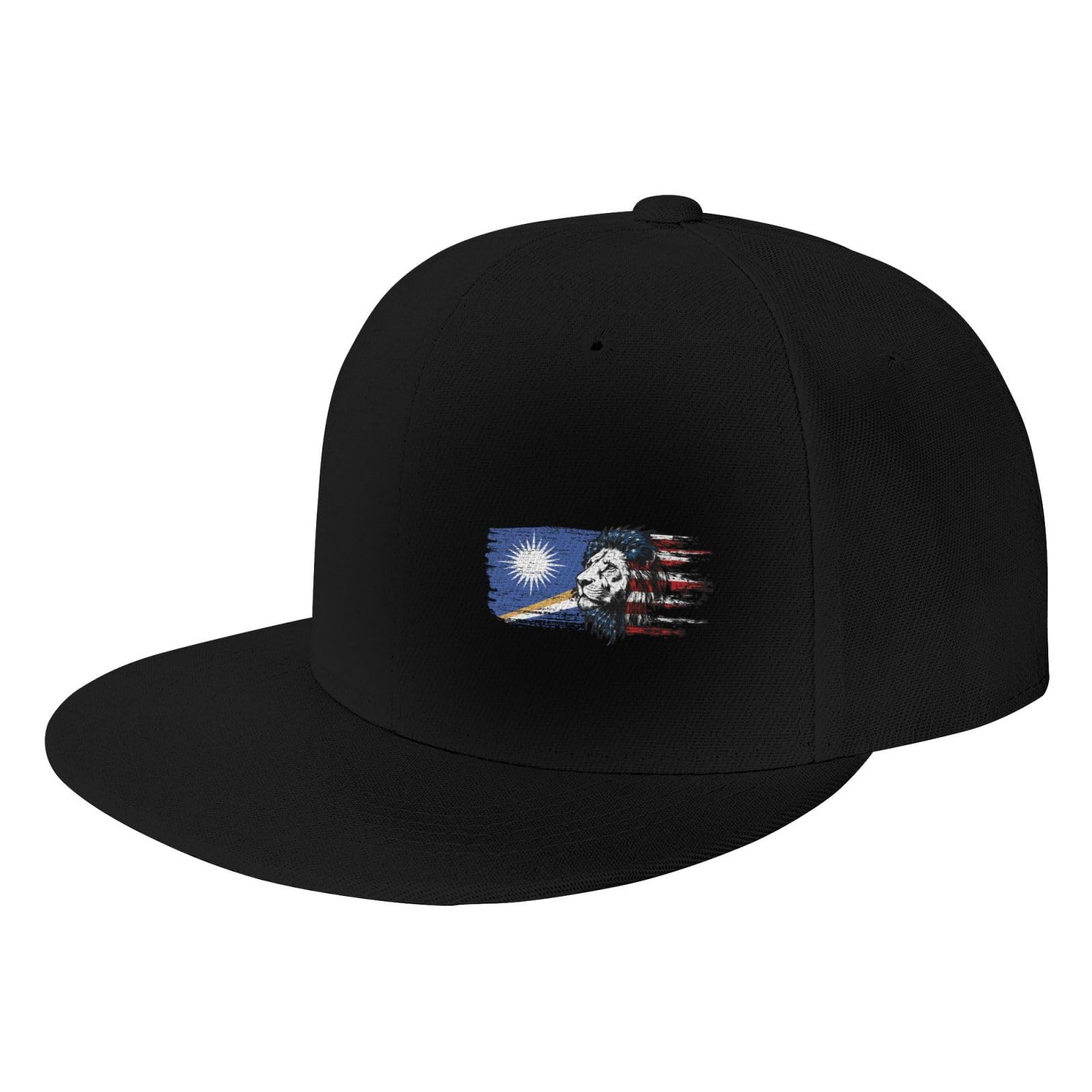 Lion America Flag Marshall Islands Flag Men Women Flat Brim Baseball Cap Adjustable Casquette Hat Trucker Caps Snapback Sun Hats Outdoor Sports Black