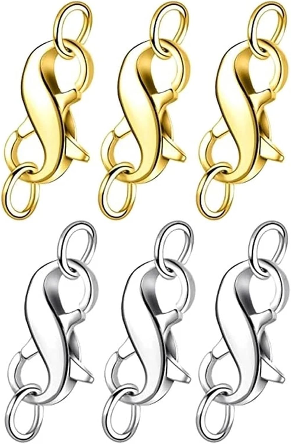 50 Pcs Practical Double-Opening Lobster Claw Clasps – Lock Connectors with Jump Rings for DIY Jewelry Crafts(Silver)