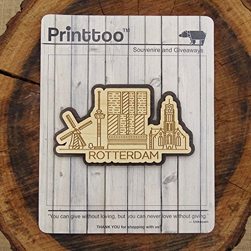 Printtoo Souvenir Rotterdam Netherlands City Wooden Engraved Fridge Magnet Gift Collectible #TOP3