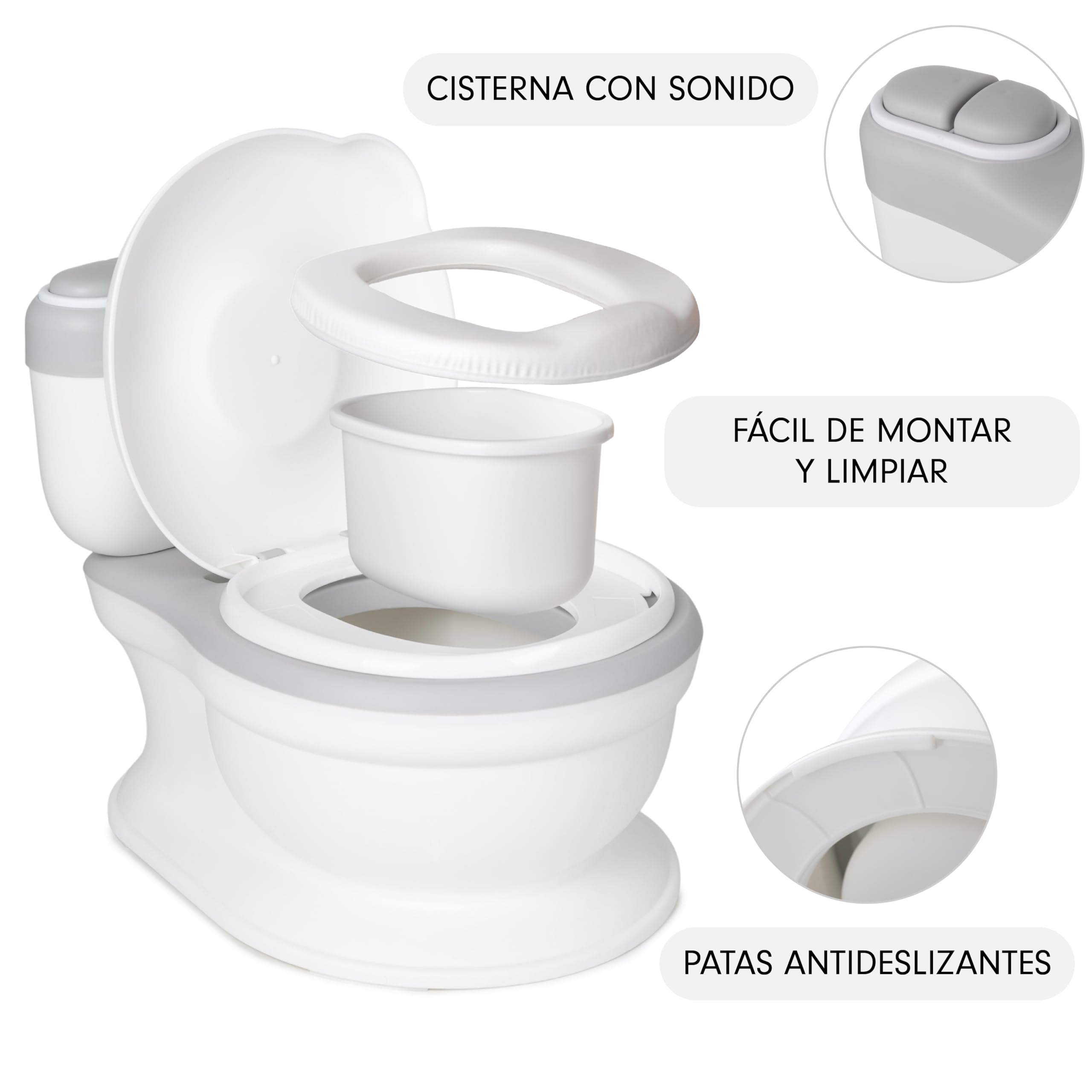 Toral Orinal Bebe 2 años Musical Acolchado. Inodoro portatil handy potty. Ayuda al aprendizaje de bebés y niños. Perfecto como orinal o baño. Con sonido incluido. +18m Modelo Poopy