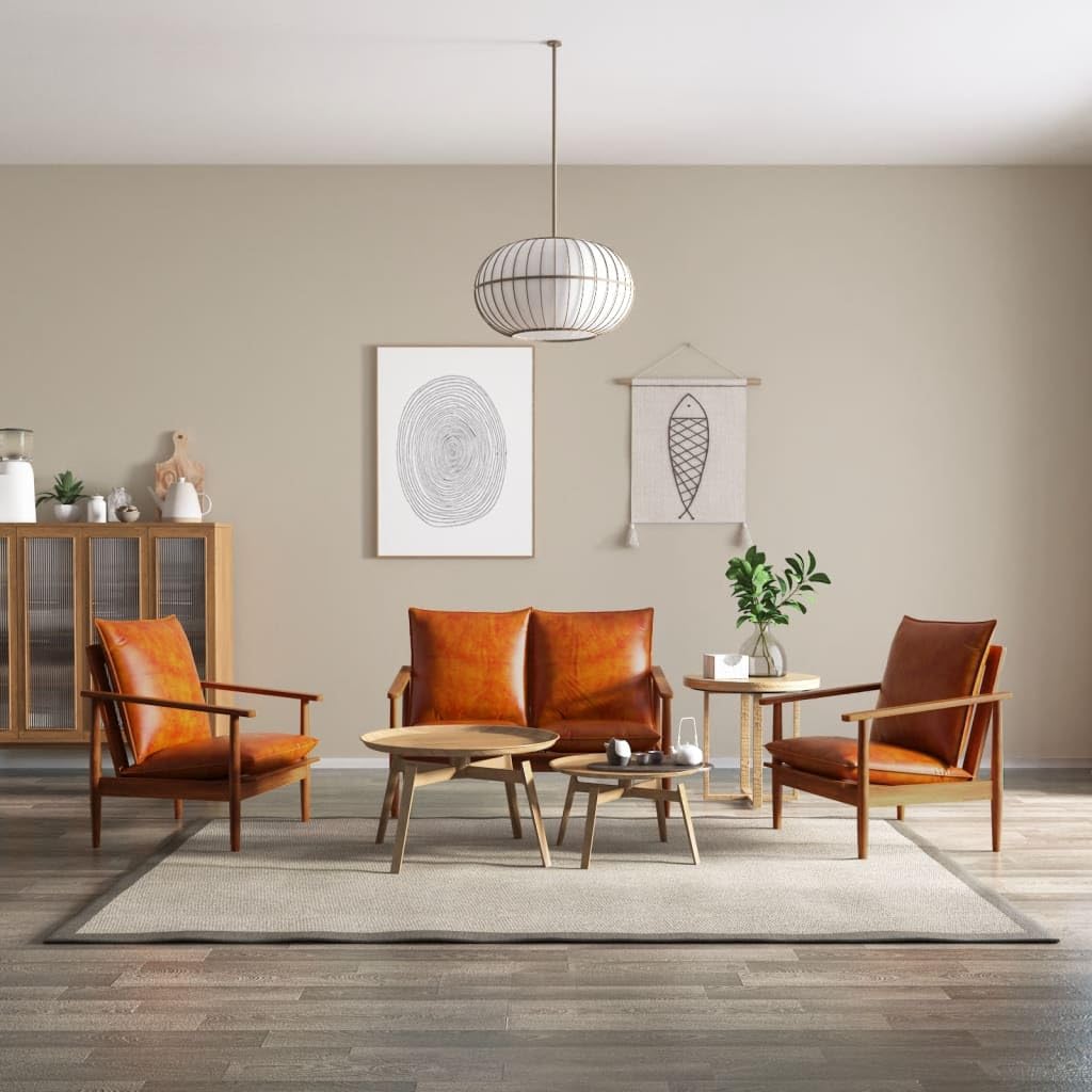 Petit canapé d'angle convertible 3 pièces en cuir véritable avec bois d'acacia massif Marron Convient pour le salon, la chambre à coucher, les salons, les salles de réception, les entrées