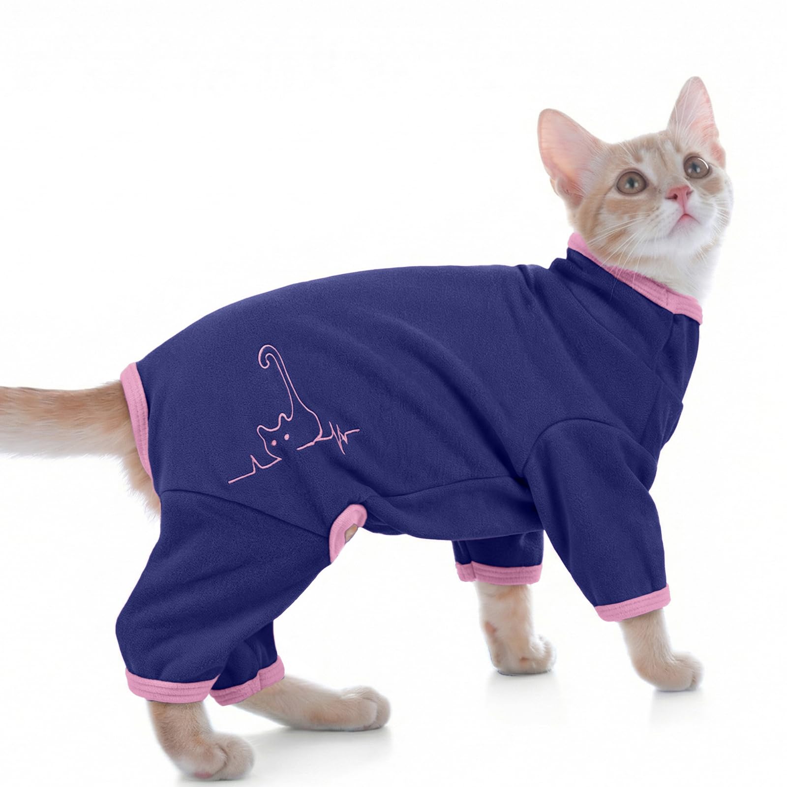 Chaleco Polar para Gatos, Chaqueta de Invierno Abrigo Otoño Invierno Caliente Pullover Suave Fleece Onesie Felpa para Gatos Body Postoperatorio(Verde Militar, M) — view 46