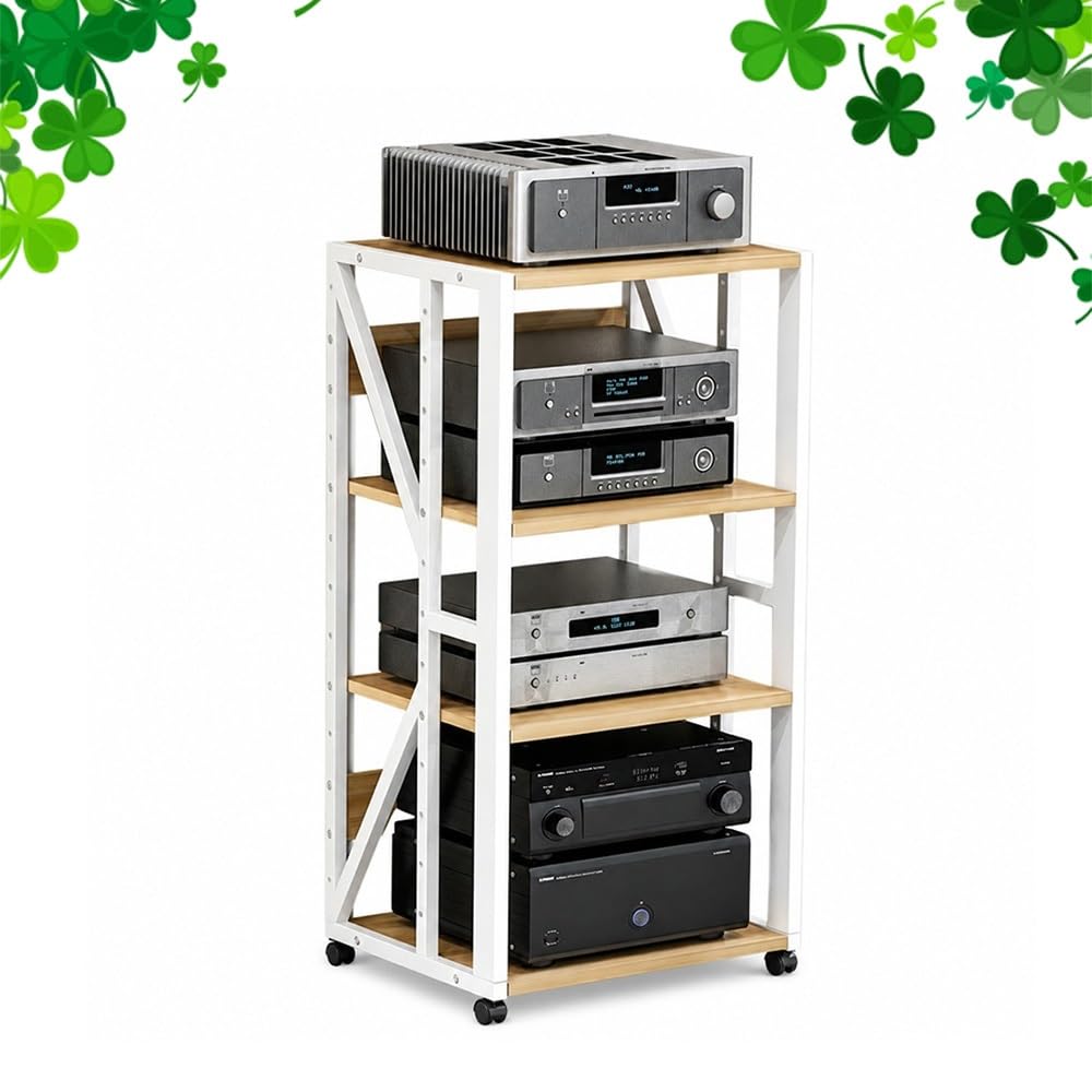 KLerDH Media Racks, AV Media Stand Movable Audio Rack 3 4 5 Tier Hifi Stereo(White,4 Tier)