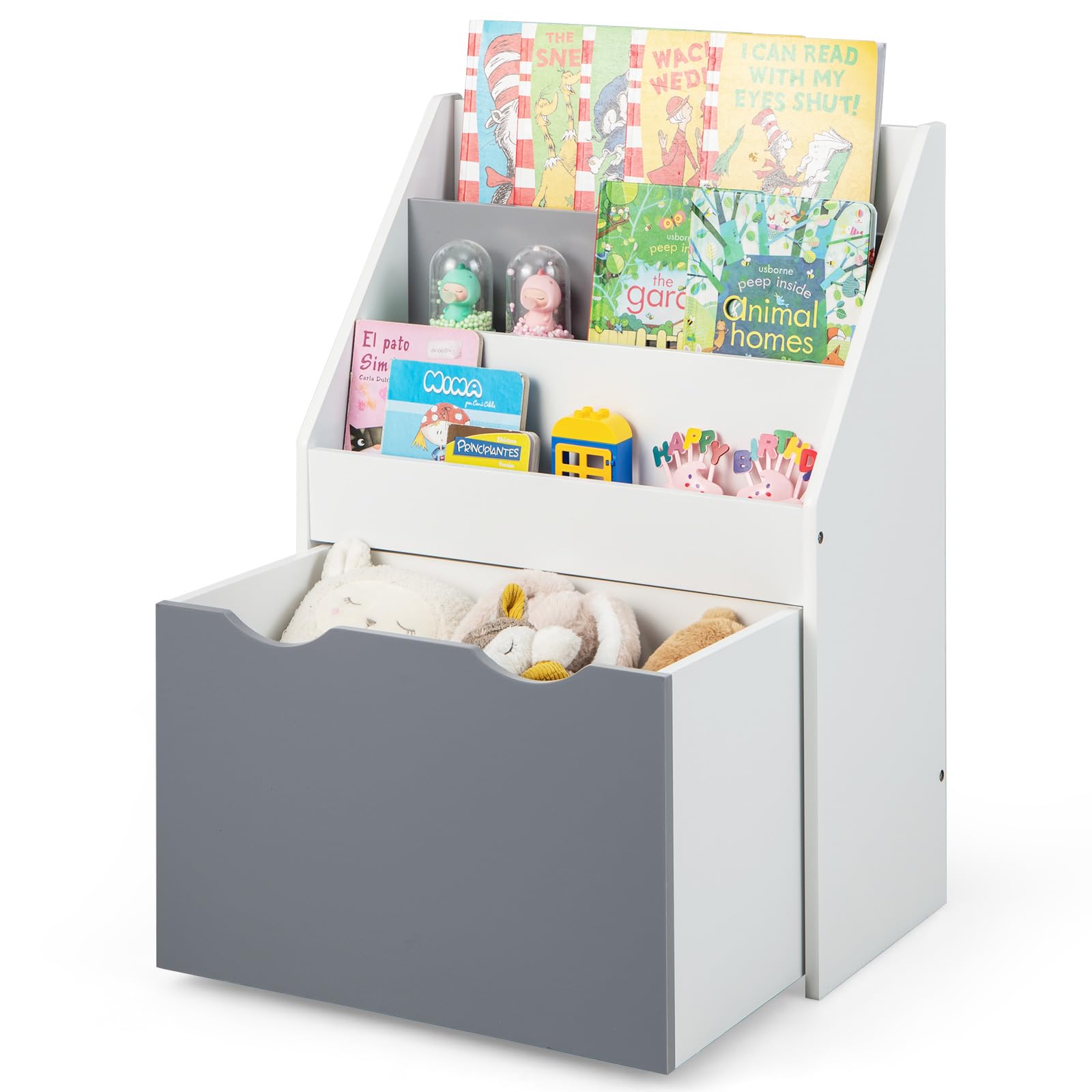 RELAX4LIFE Libreria in Legno per Bambini, Scaffale Porta Giochi con Cassetto e Ripiani Aperti, Organizzatore Multifunzionale per Camera da Letto e Asilo