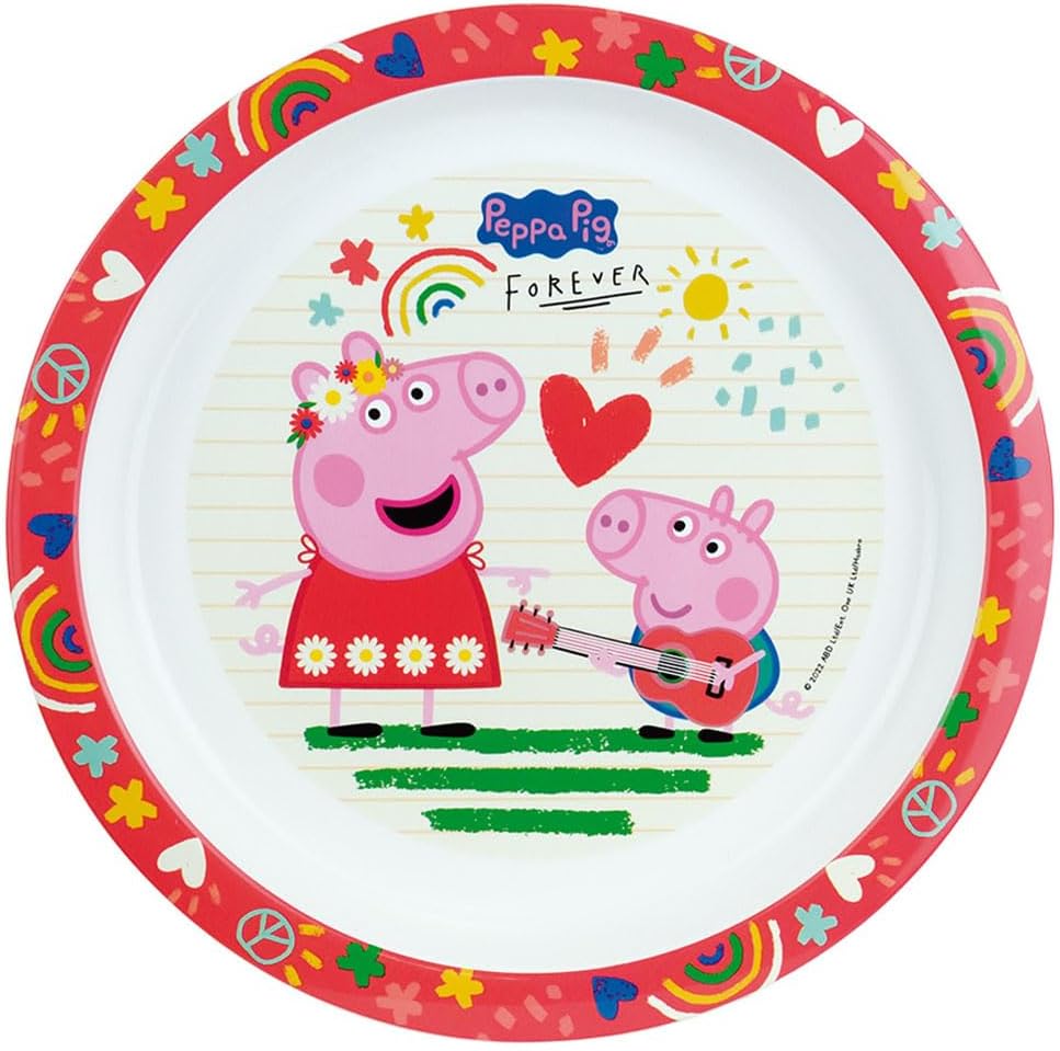 PEPPA PIG Dinner Set consisting of a flat plate Ø 22 cm, a deep plate diameter 16 cm and a 220 ml glass for children