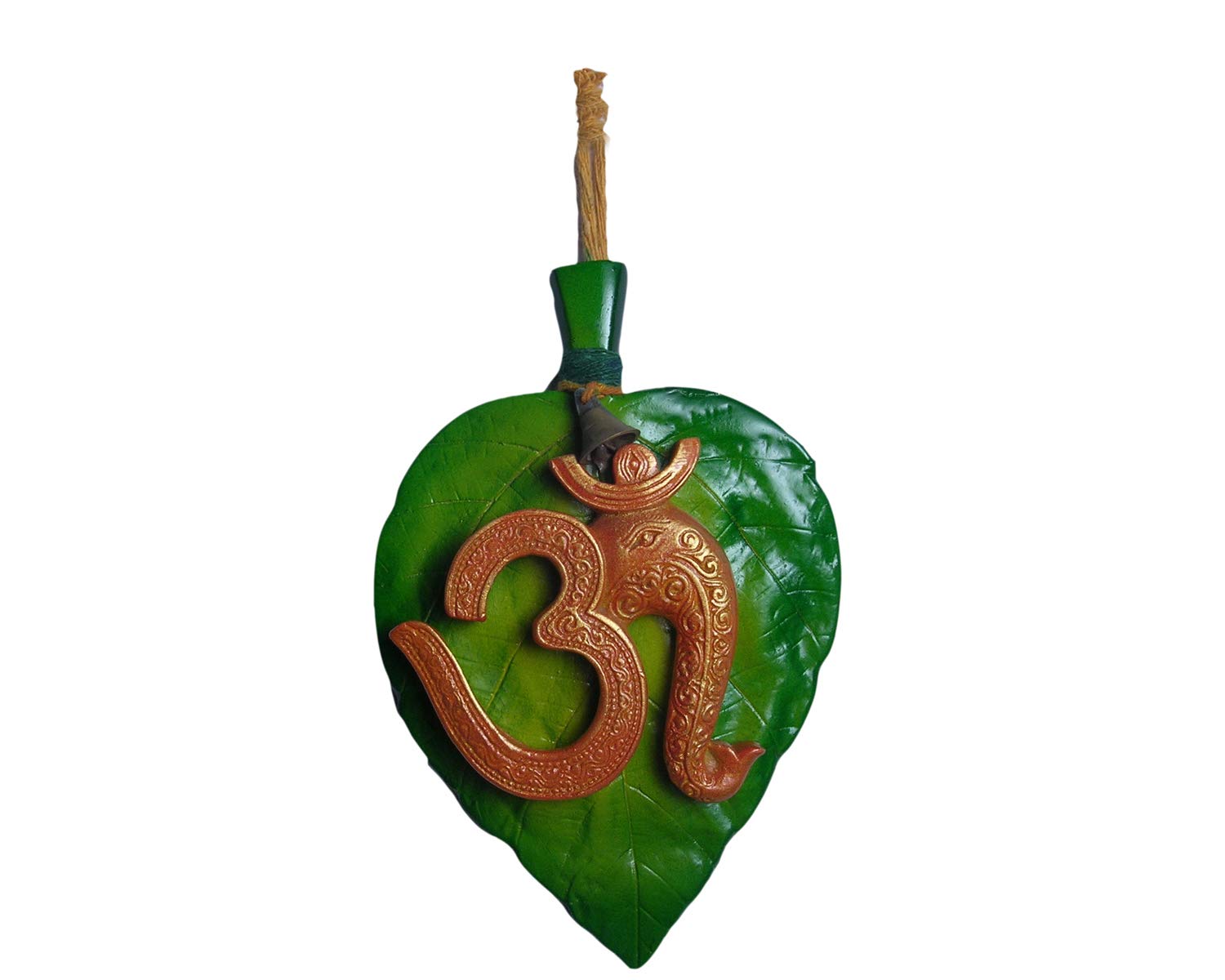 Megifting Leaf Design with Metal Bell Sacred Om Shape Ganesha Fibre Wall Hanging 12.07cmX1.19cmX19.05cm