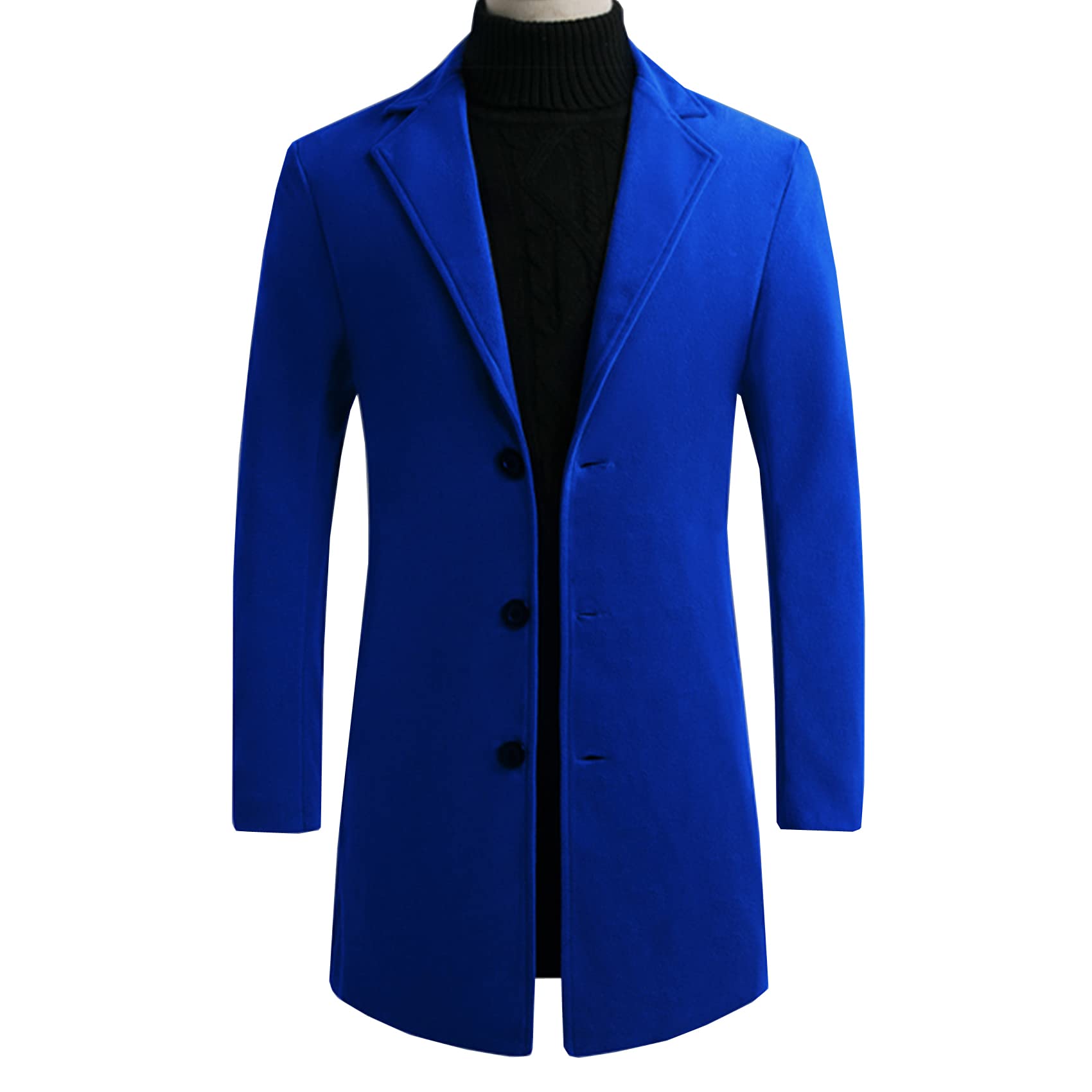 ZHANCHTONG Men's Trench Coat Slim Fit Notched Lapel Jacket Overcoat (Blue,M)