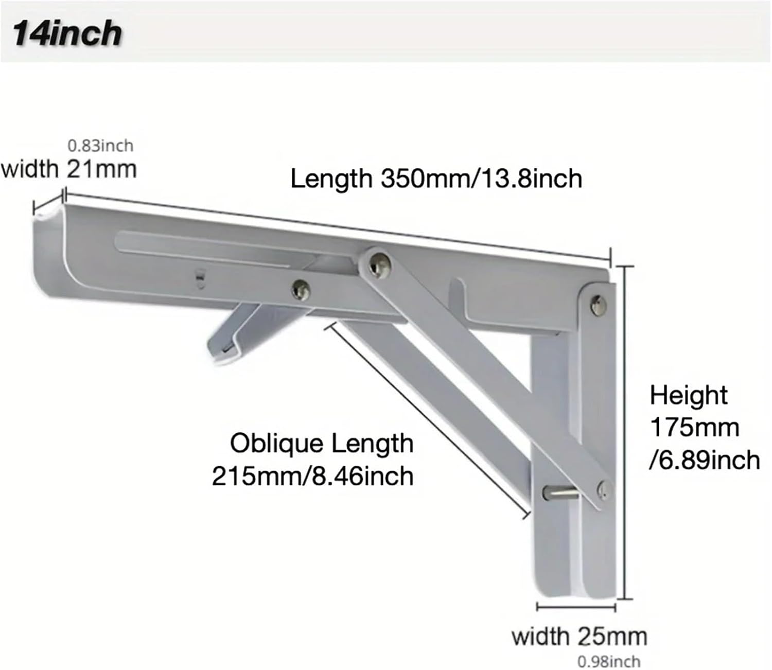 Heavy Duty Folding Shelf Brackets, Collapsible Triangular Bracket for Bench Table Wall Support 1pcs(White,14in)
