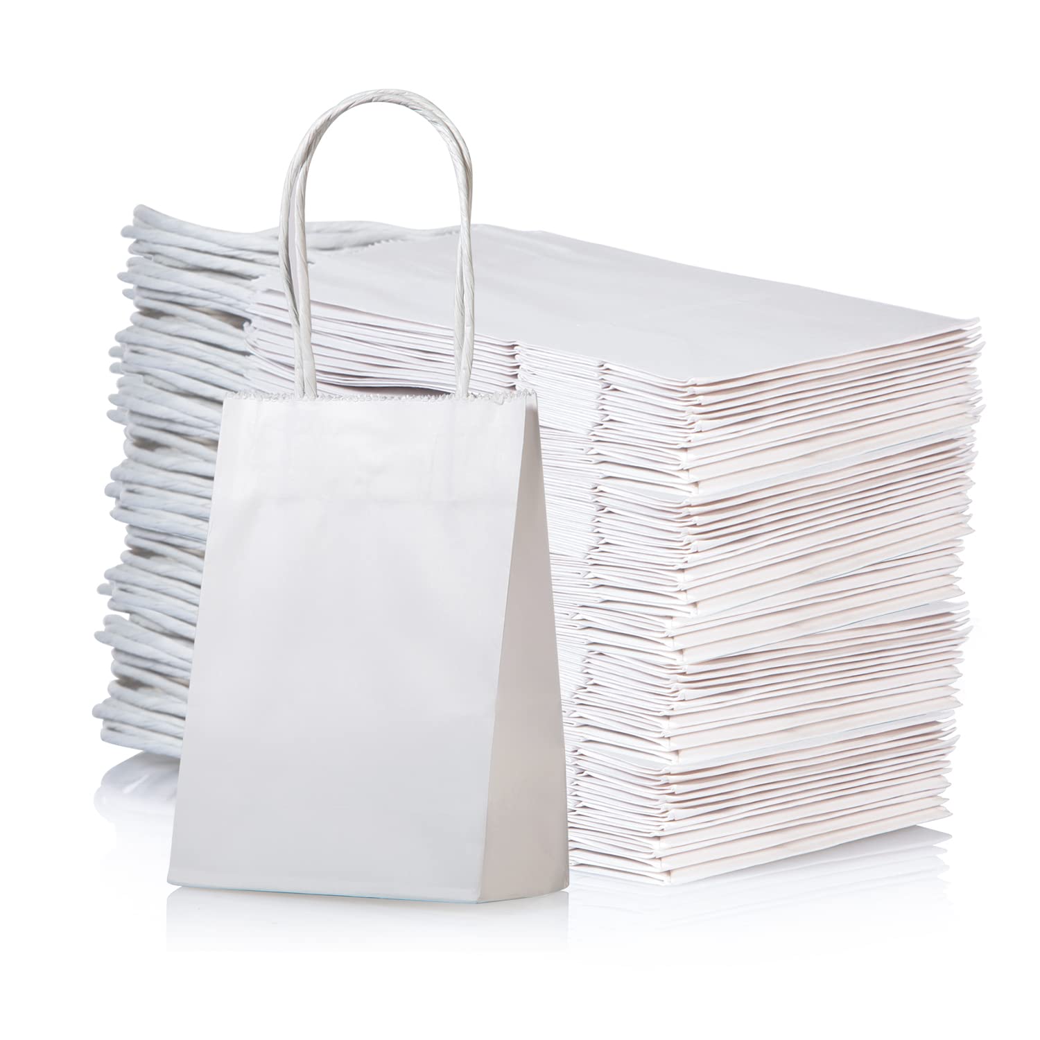 AWELL Mini Size White Paper Bag with Handle Bulk Party Favor Bag 6x4.5x2.5 inch for Birthday New Year Halloween Graduation Recycled Bag, 50 Counts