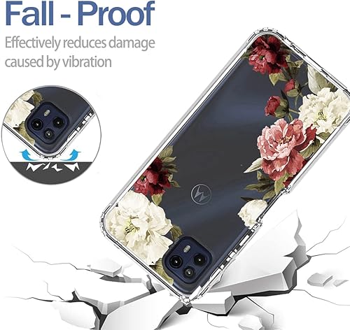 Miniatura 7 de Funda para Moto G50 5G, Motorola G50 XT2149-1 con protector de pantalla de vidrio templado, bonito patrón floral transparente de cuerpo completo,