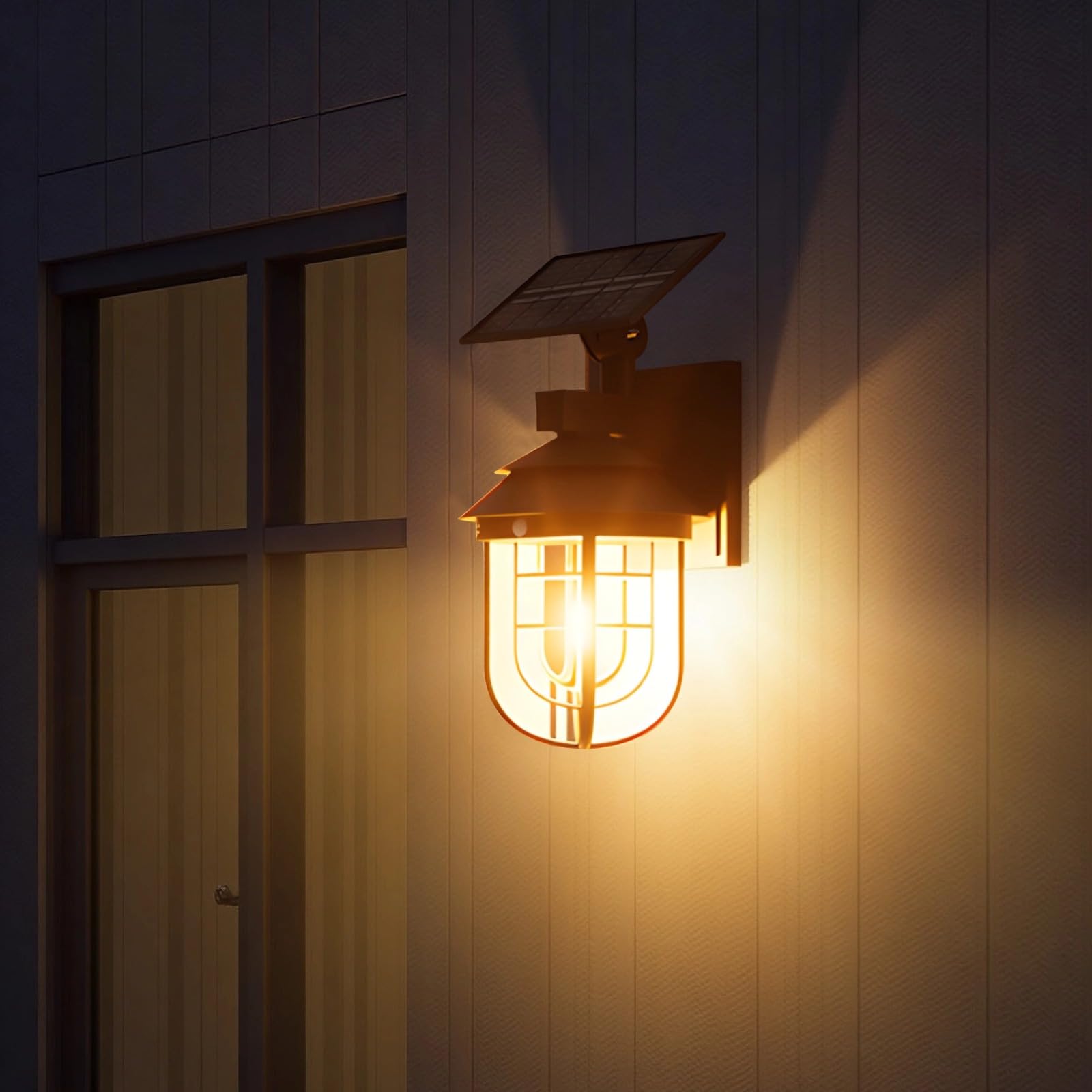 Lampa solarna na werandę, zewnętrzna lampa ścienna z czujnikiem zmierzchu do świtu, odporna na warunki atmosferyczne, tworzywo ABS + PC, 22 x 37 cm, na taras, balkon, do ogrodu