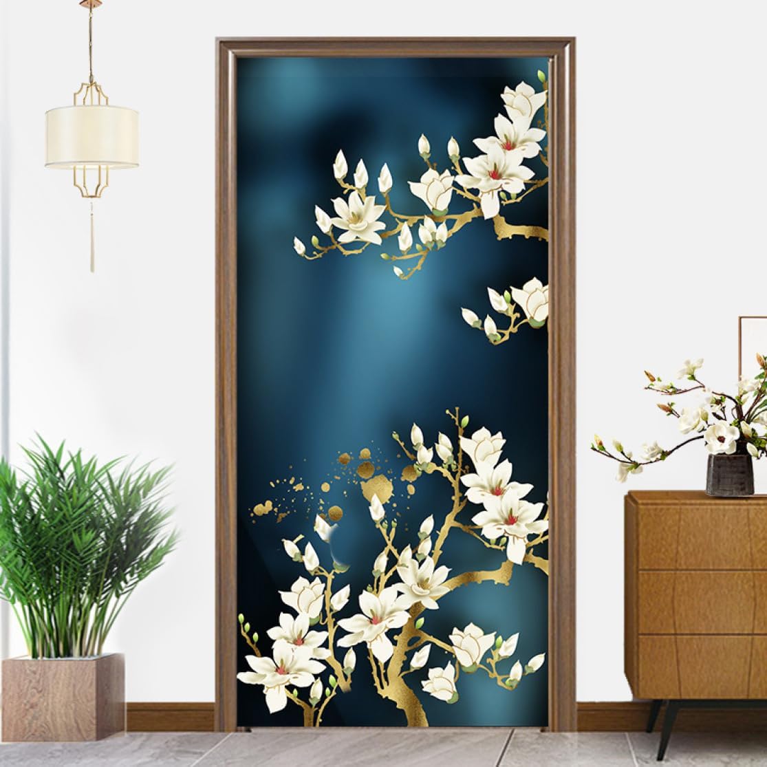 間仕切りカーテン・のれん (86cm×180cm) ネイビーリーフ — COLORFUL CANDY STYLE [KMBIGNK] おしゃれ 抽象柄 のれん 北欧 文字柄 ライン 85*180cm 中国語 カーテン ドアカーテン 綿麻 コットン