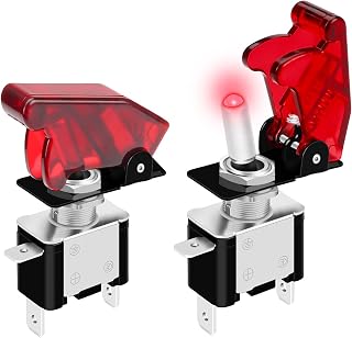 DaierTek Red 12V 20A LED Lighted Toggle Switch with Aircraft Guard Cover - Heavy Duty Illuminated ON/OFF for Car ATV UTV Boat Golf Cart, 2 Pack