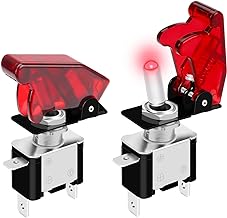 DaierTek Red 12V LED Lighted Toggle Switch with Aircraft Guard Safety Flip Cover 12 Volt DC 20A Heavy Duty Covered Illuminated Lit for Racing Auto Car ATV UTV Golf Cart -2Pack